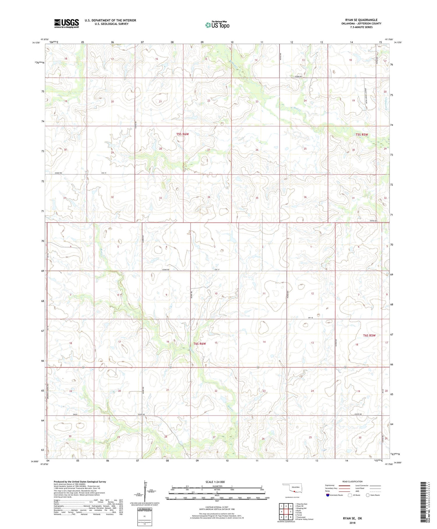 Ryan SE Oklahoma US Topo Map Image