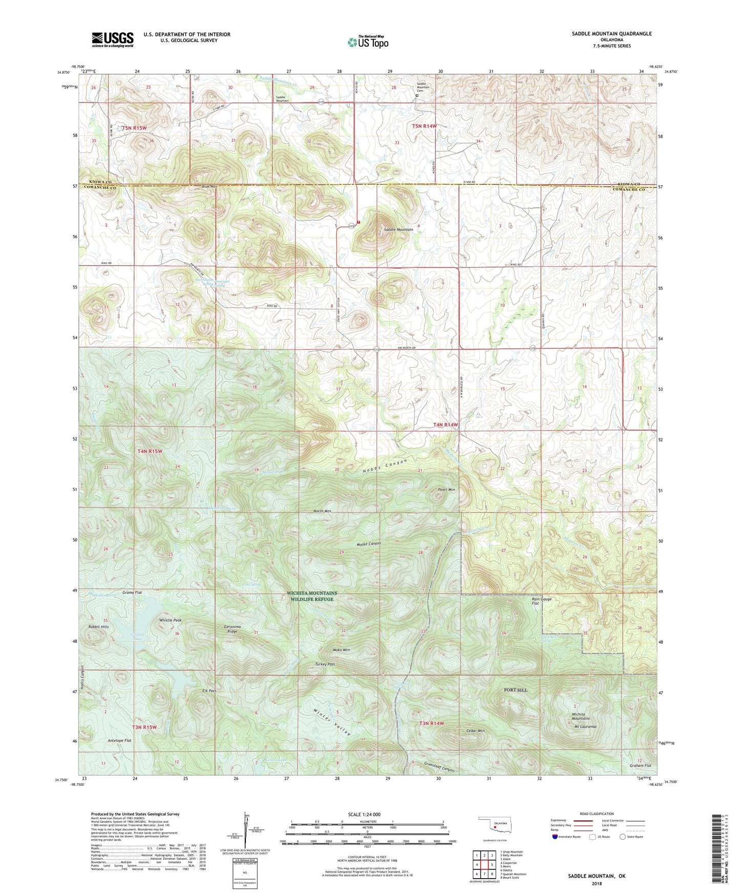 Saddle Mountain Oklahoma US Topo Map Image