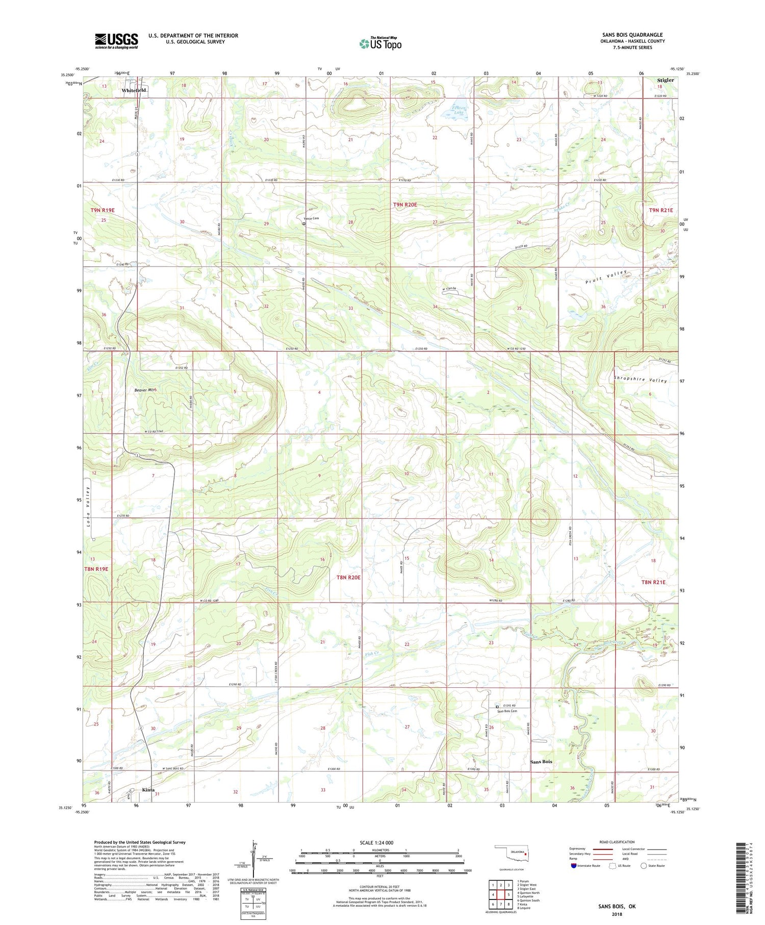 Sans Bois Oklahoma US Topo Map Image
