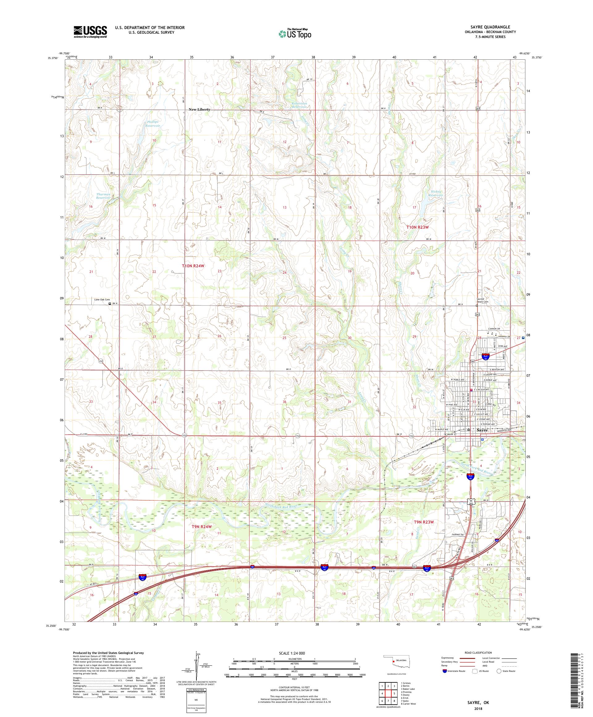 Sayre Oklahoma US Topo Map – MyTopo Map Store