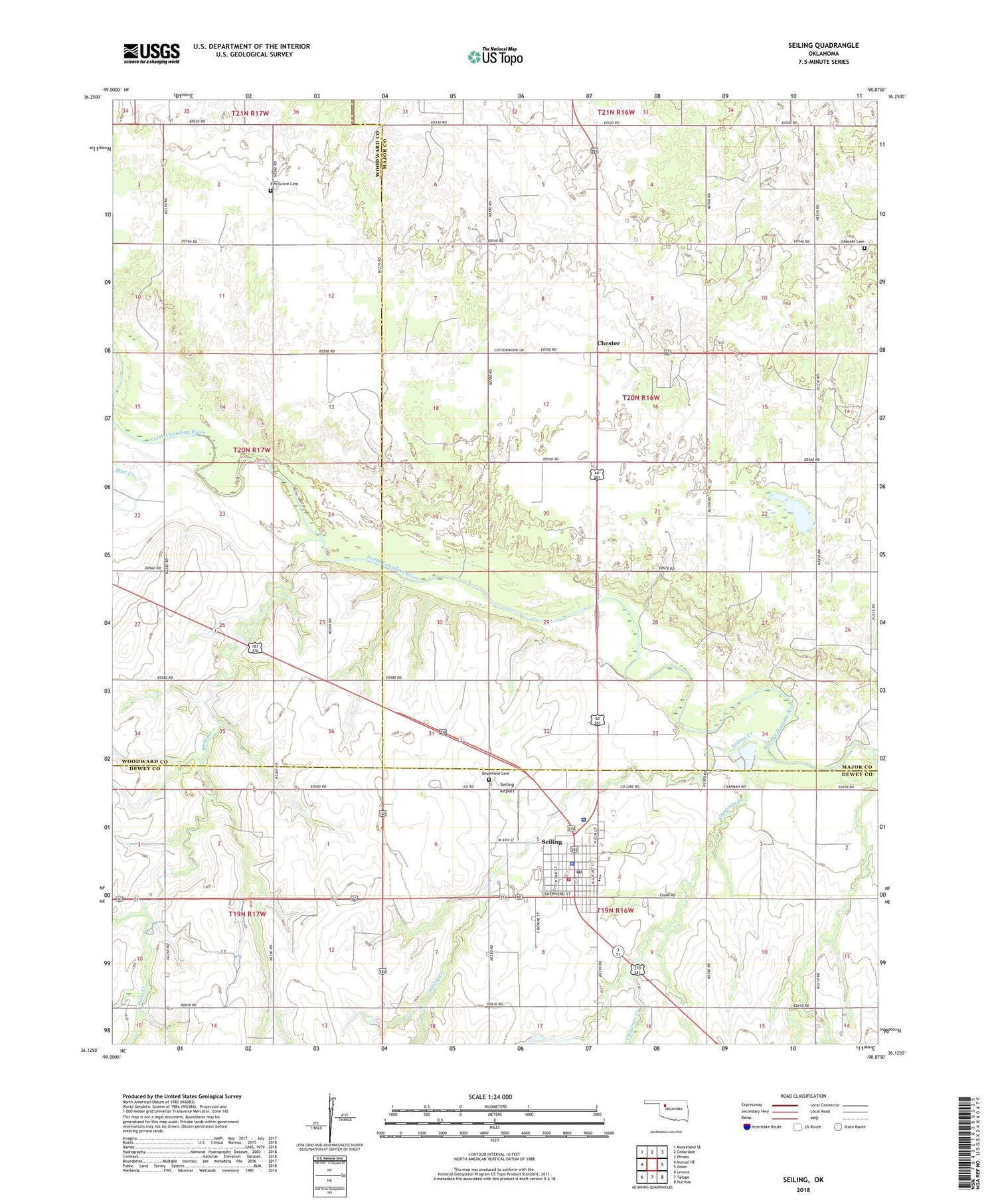 Seiling Oklahoma US Topo Map Image