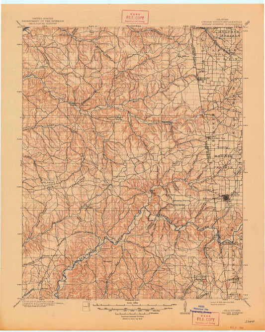 Historic 1904 Siloam Springs Oklahoma 30'x30' Topo Map Image
