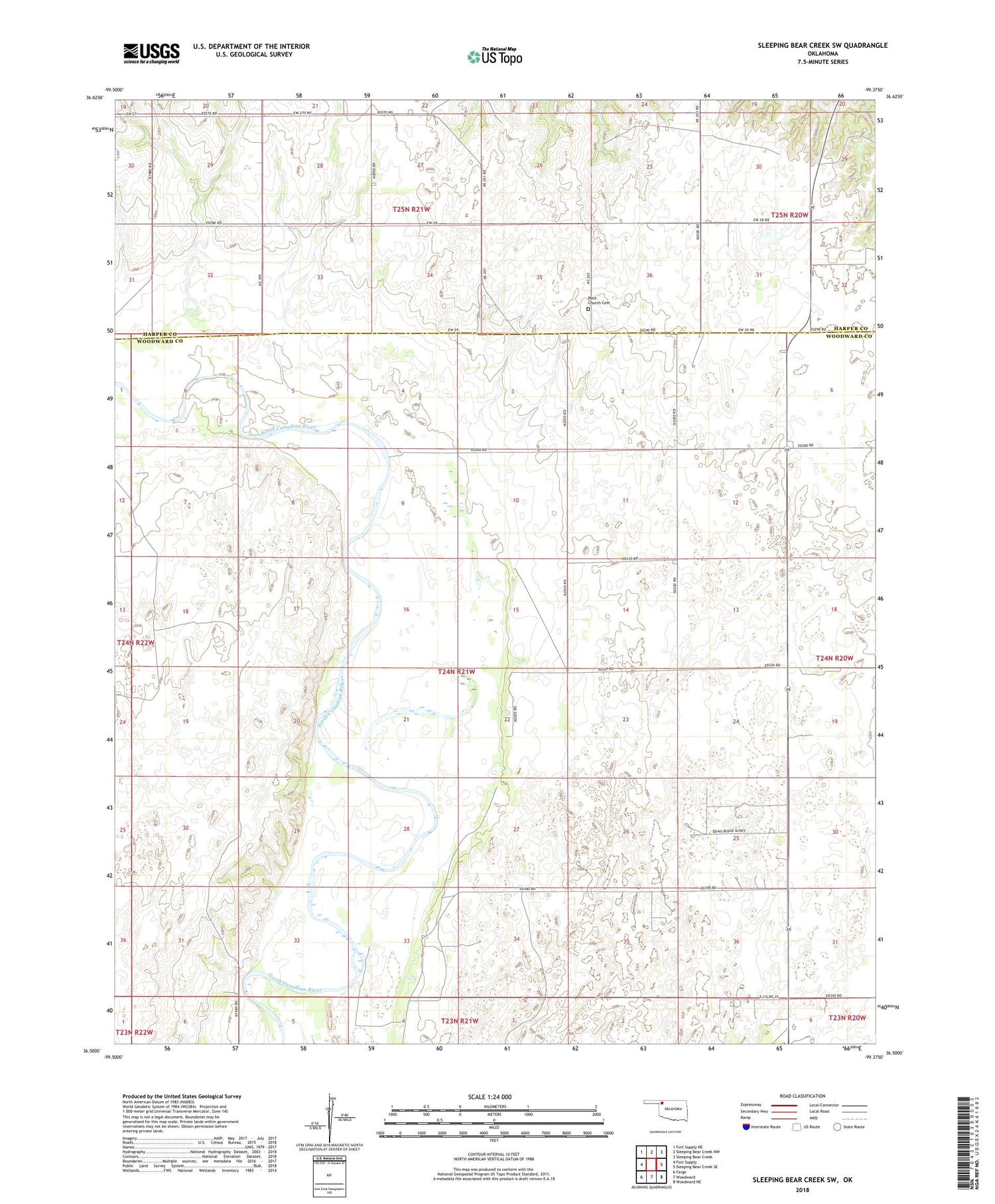 Sleeping Bear Creek SW Oklahoma US Topo Map Image
