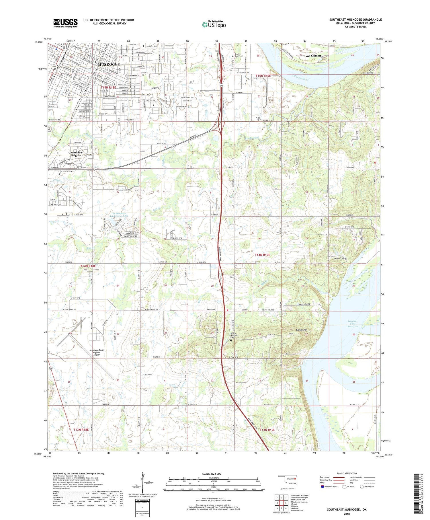 Southeast Muskogee Oklahoma US Topo Map Image