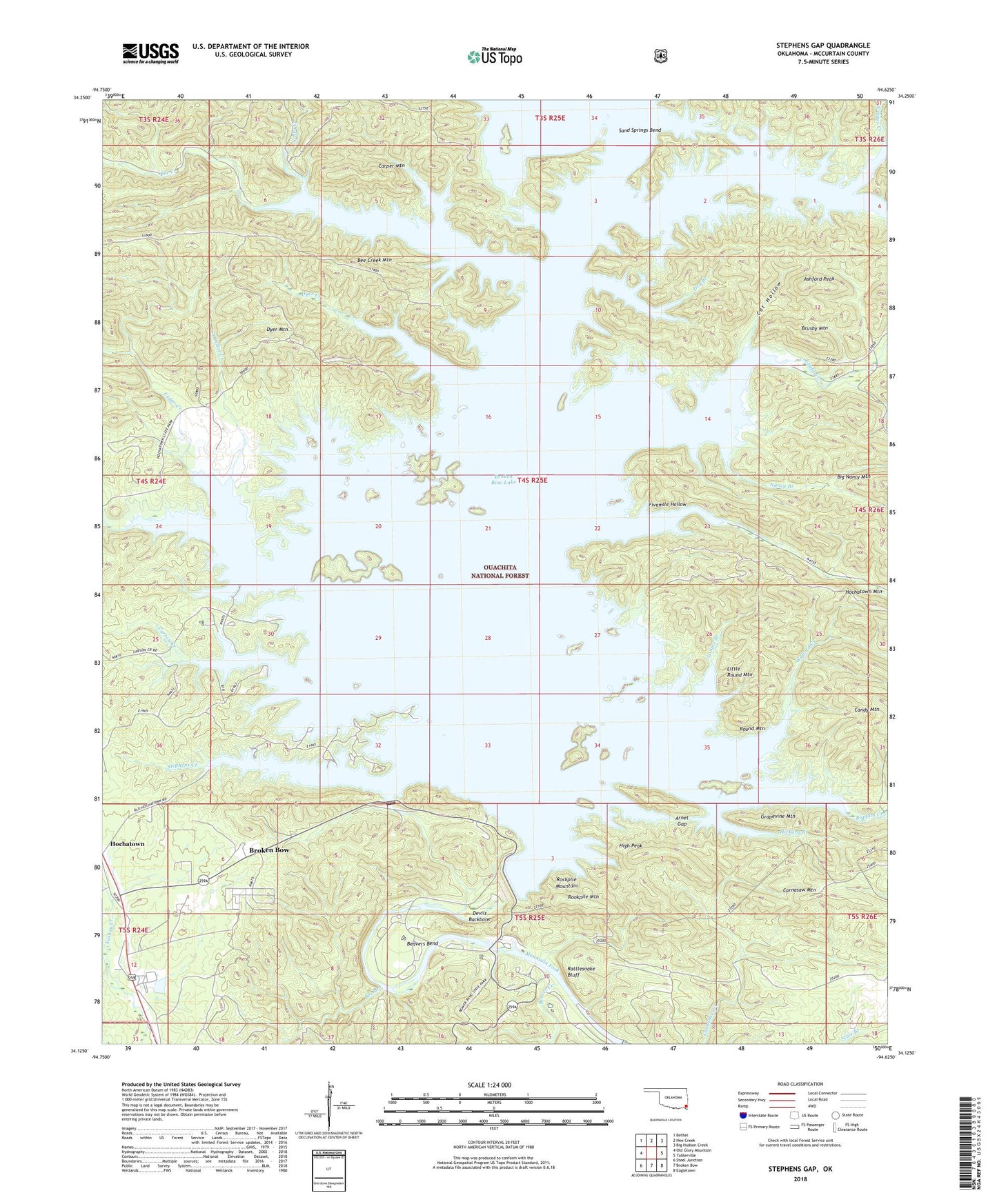 Stephens Gap Oklahoma US Topo Map Image