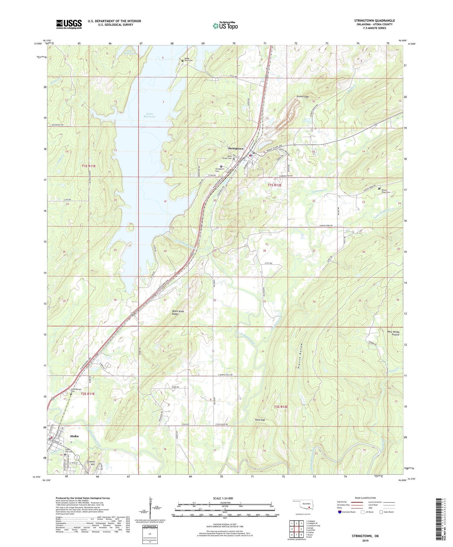 Stringtown Oklahoma US Topo Map Image