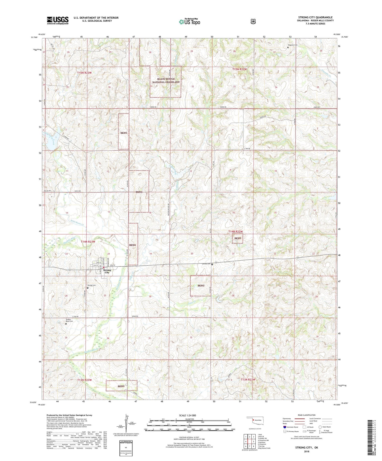 Strong City Oklahoma US Topo Map Image