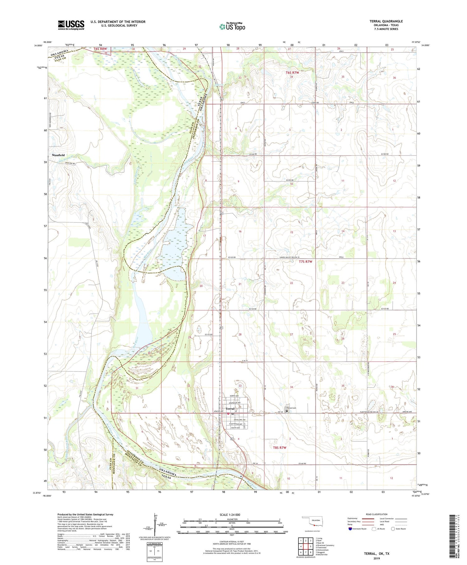Terral Oklahoma US Topo Map Image