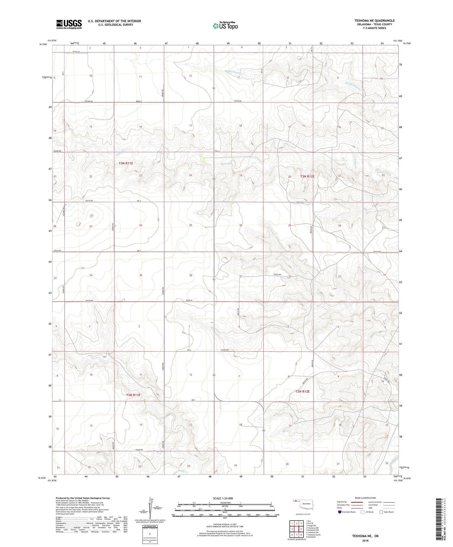 Texhoma NE Oklahoma US Topo Map Image