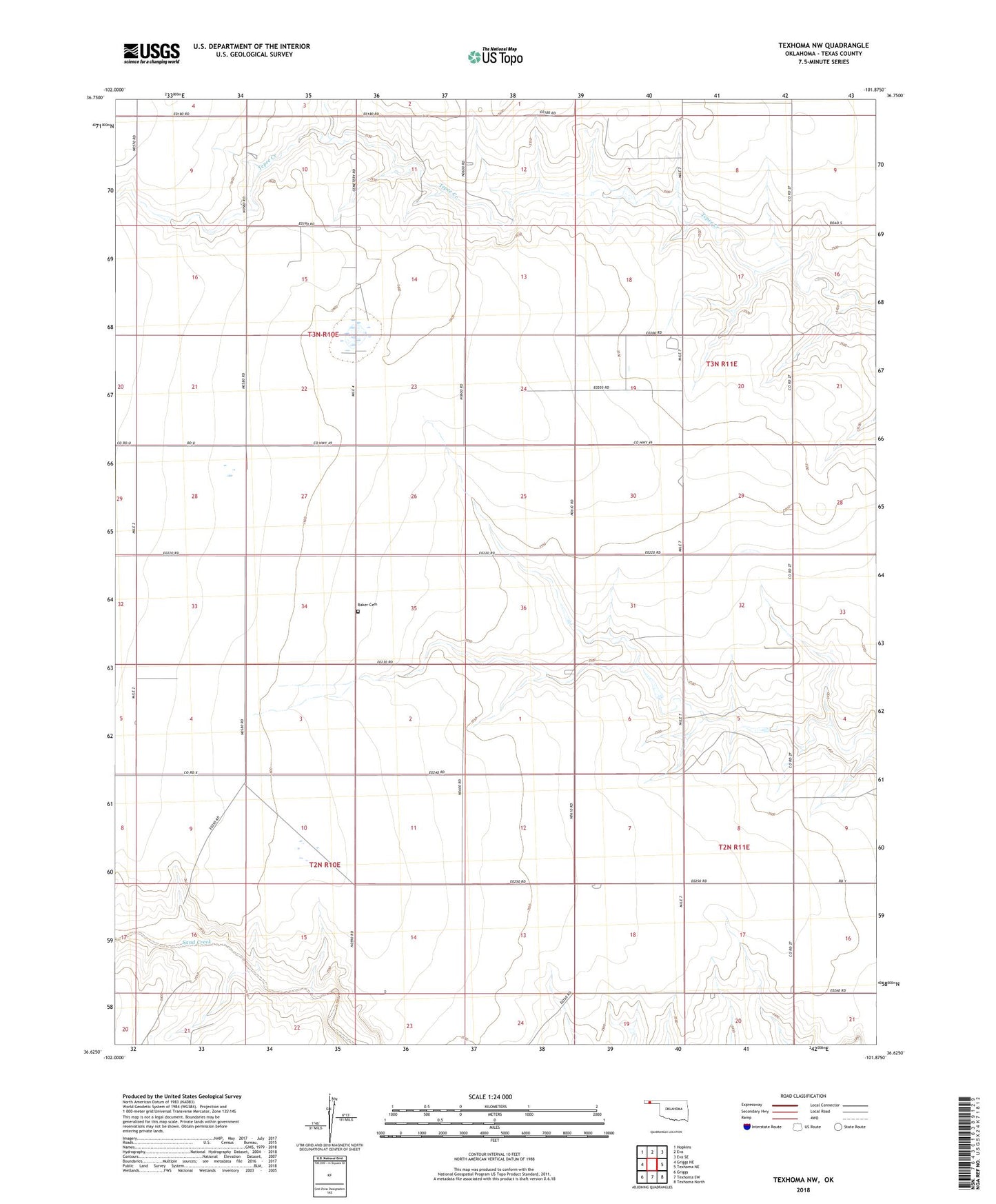 Texhoma NW Oklahoma US Topo Map Image