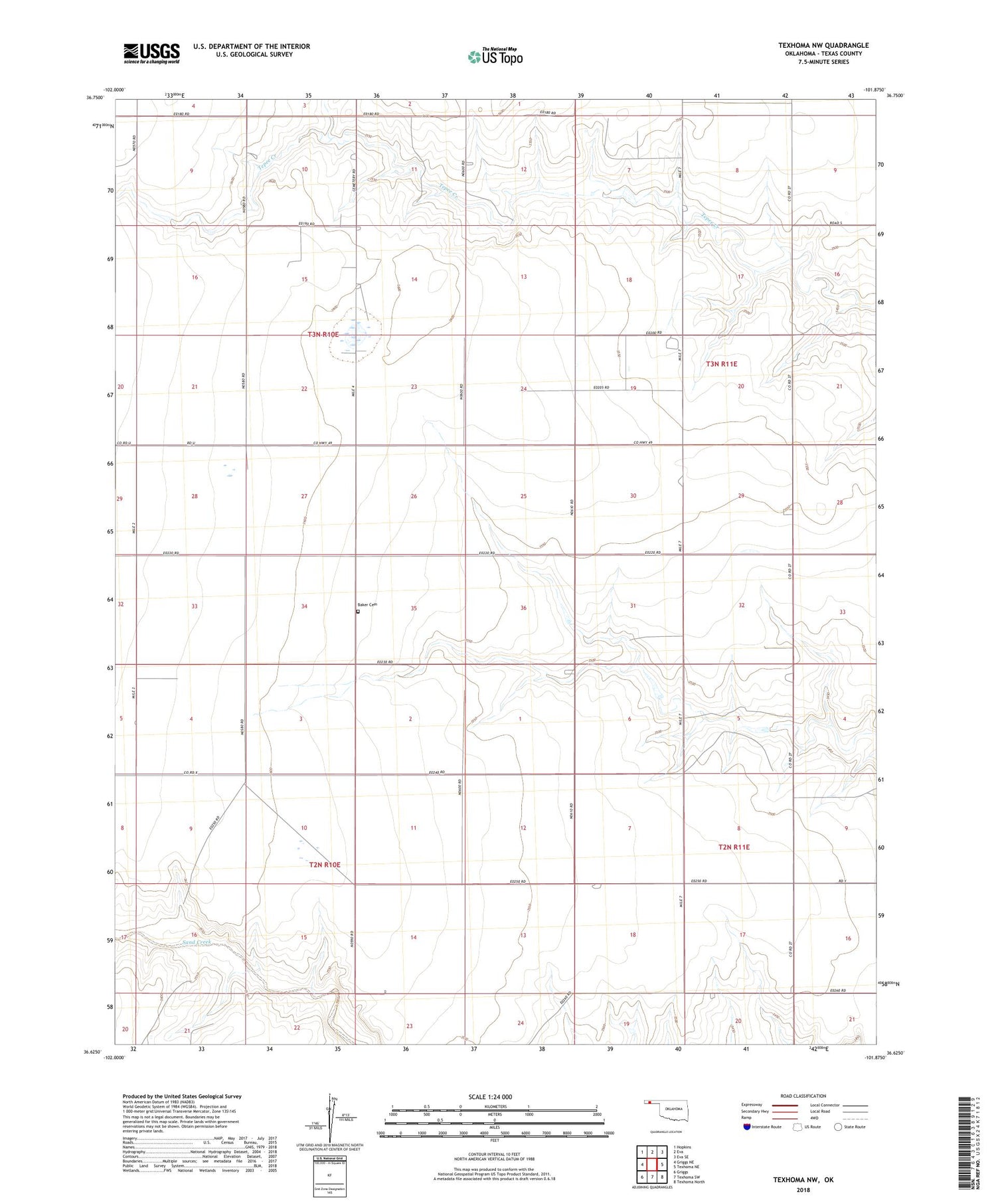 Texhoma NW Oklahoma US Topo Map Image
