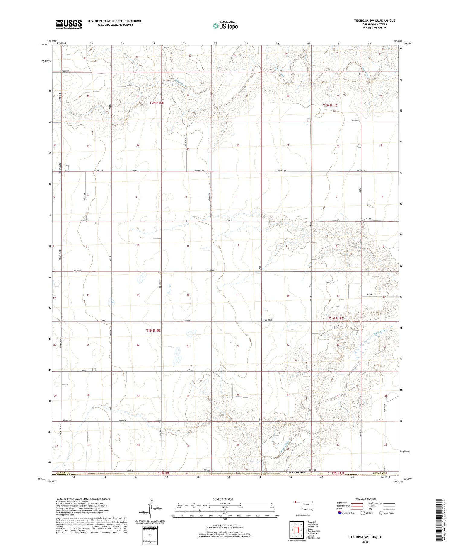 Texhoma SW Oklahoma US Topo Map Image