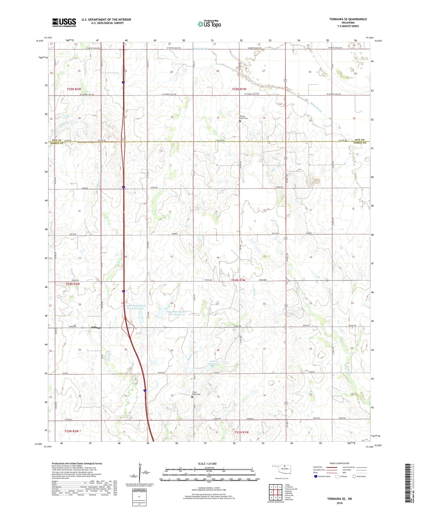 Tonkawa SE Oklahoma US Topo Map Image