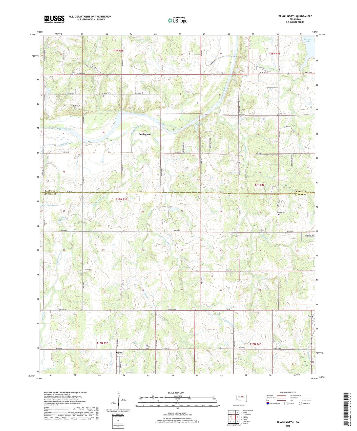Tryon North Oklahoma US Topo Map Image