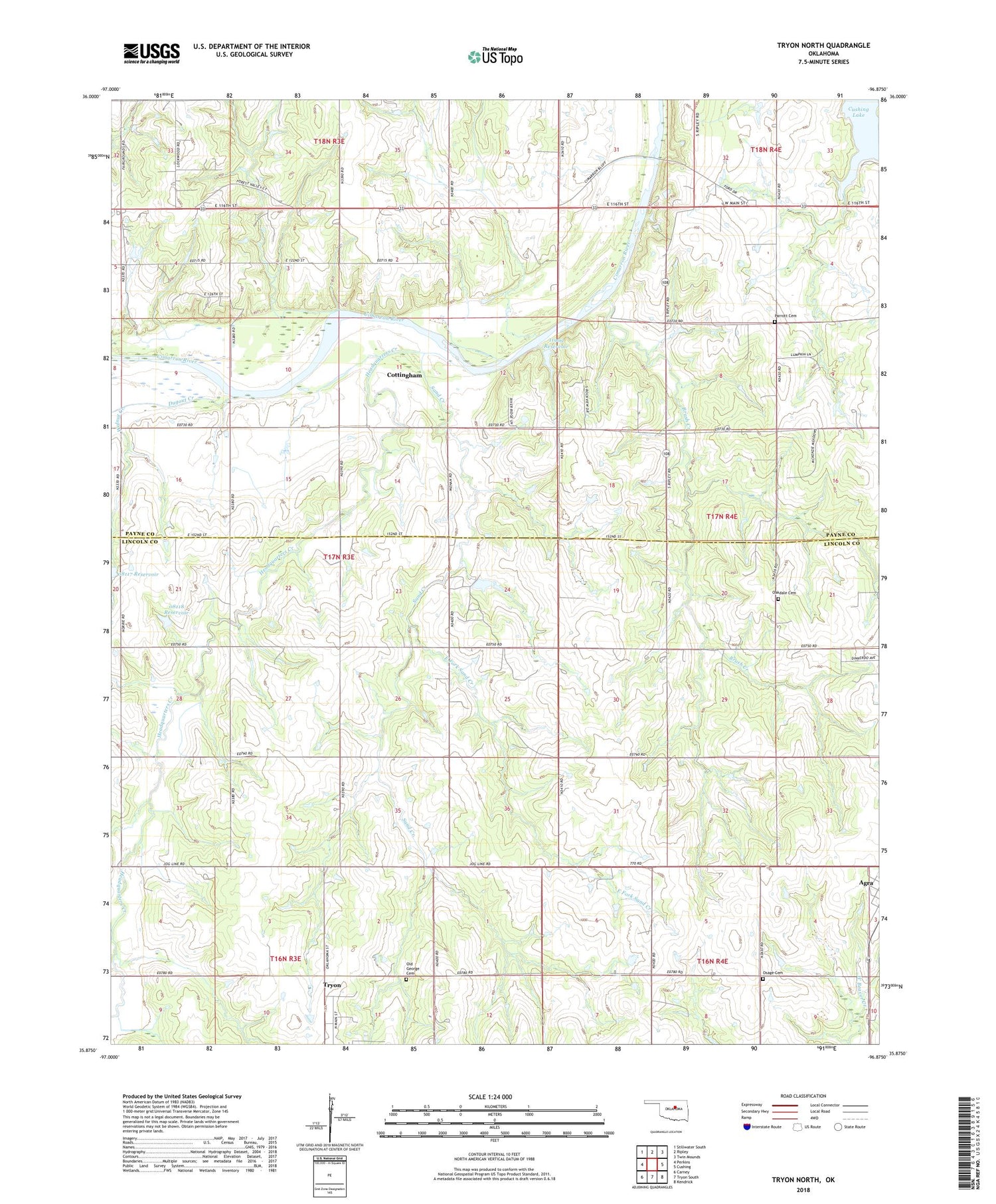 Tryon North Oklahoma US Topo Map Image