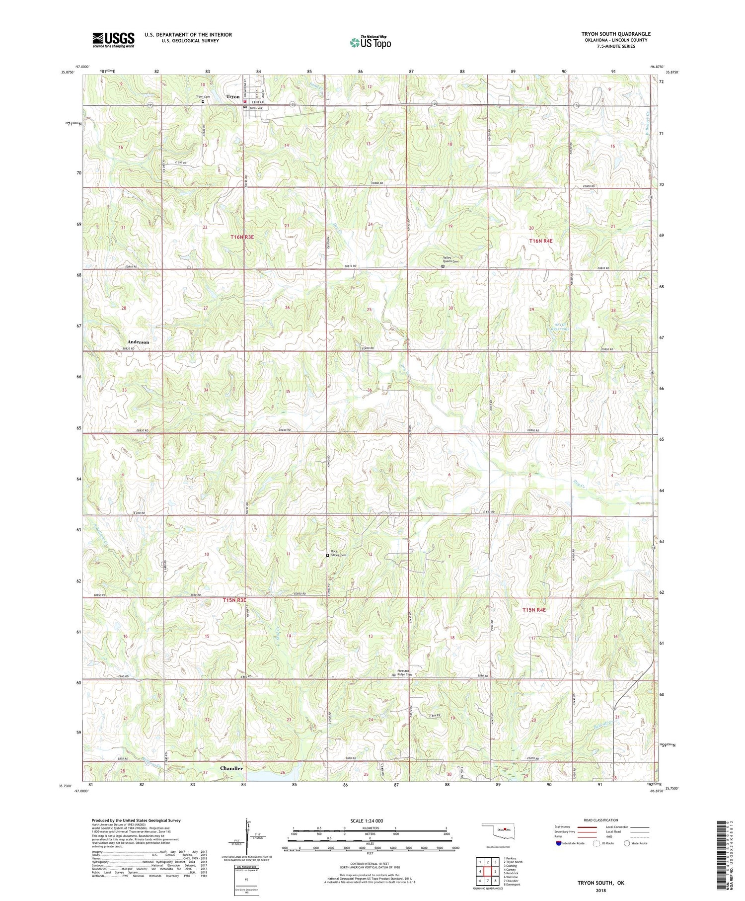 Tryon South Oklahoma US Topo Map Image