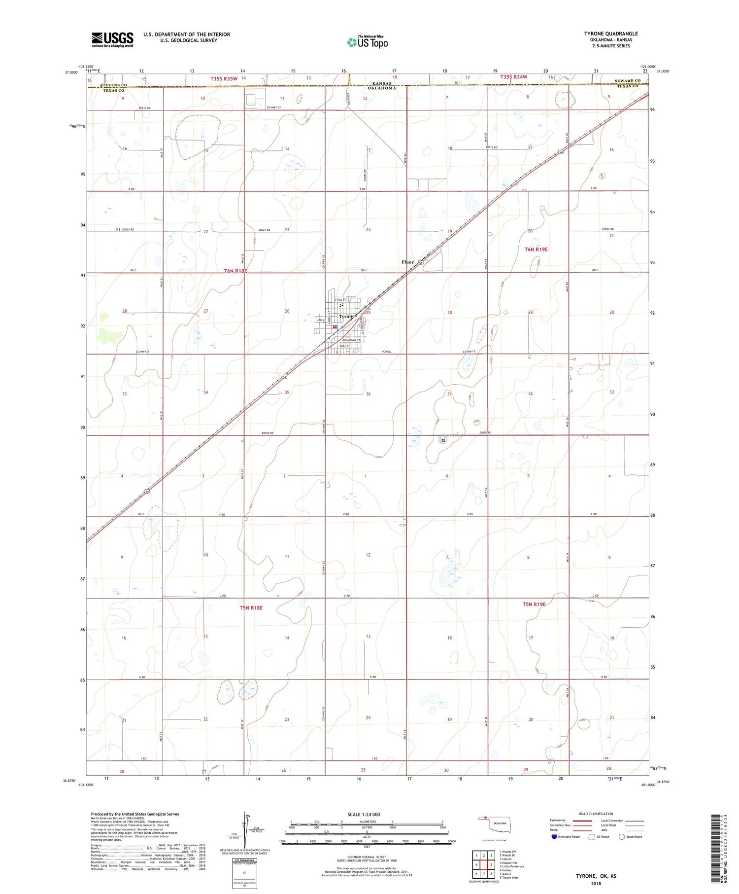 Tyrone Oklahoma US Topo Map Image