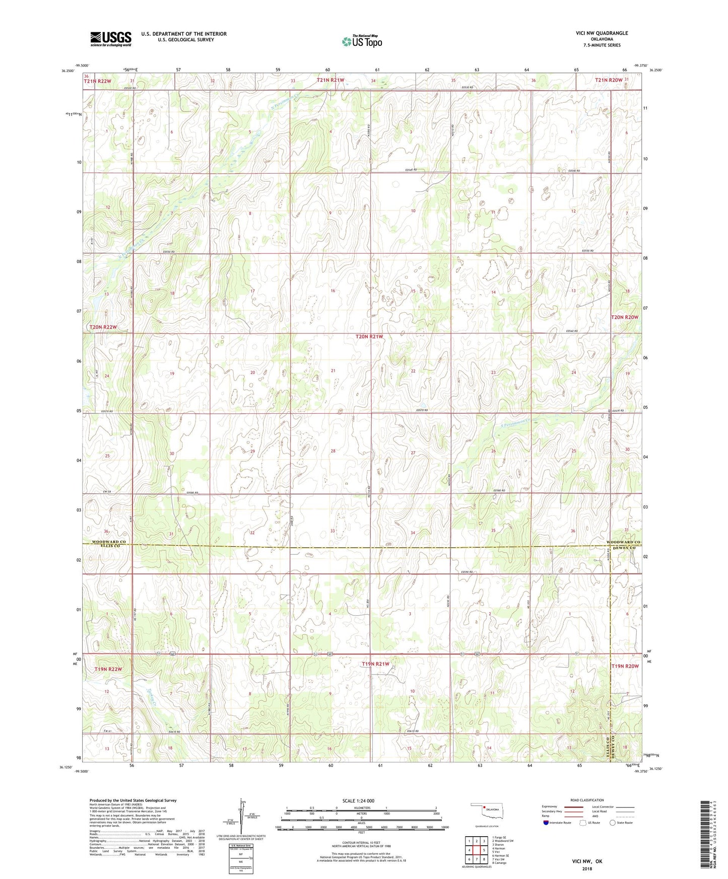 Vici NW Oklahoma US Topo Map Image