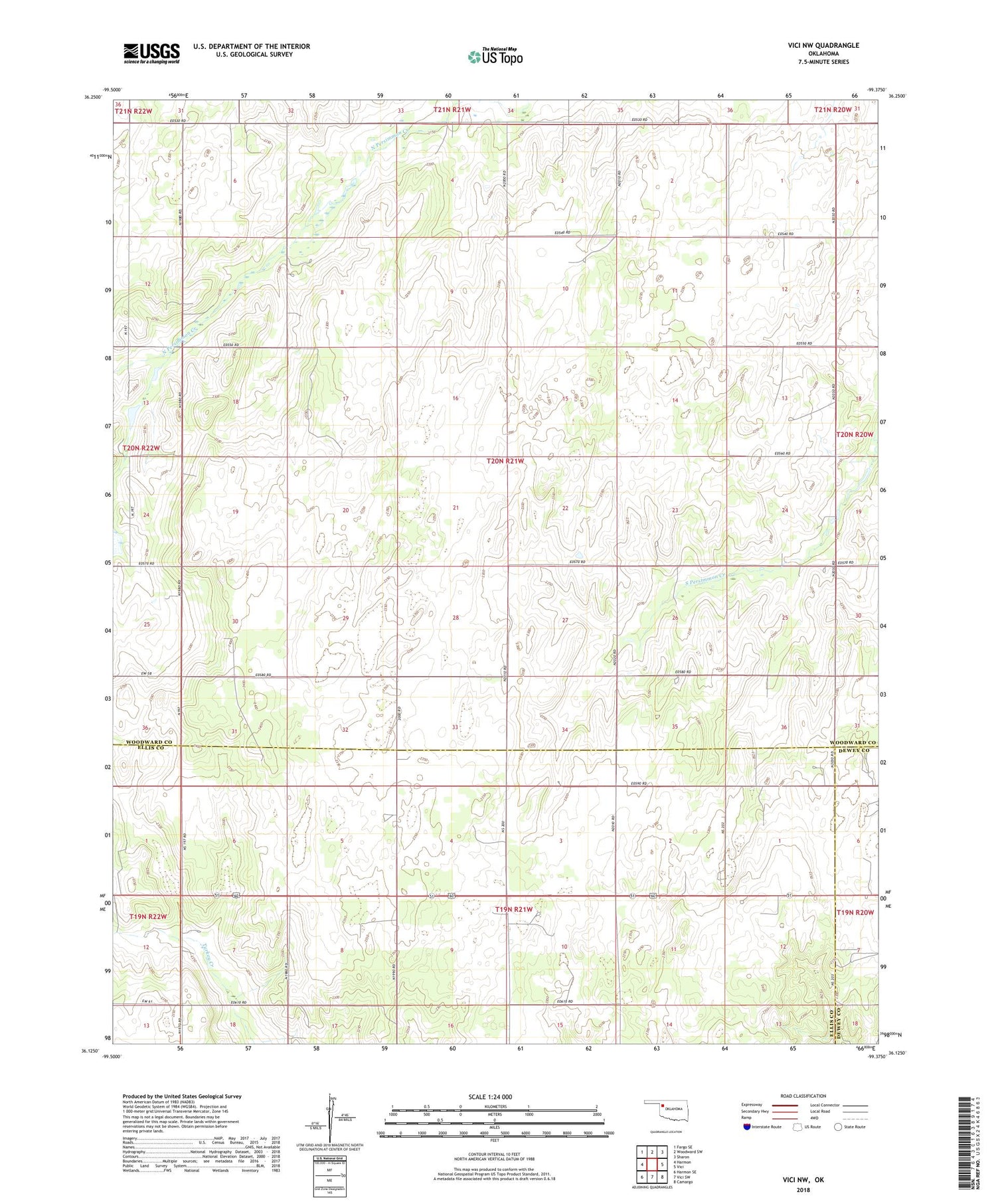 Vici NW Oklahoma US Topo Map Image