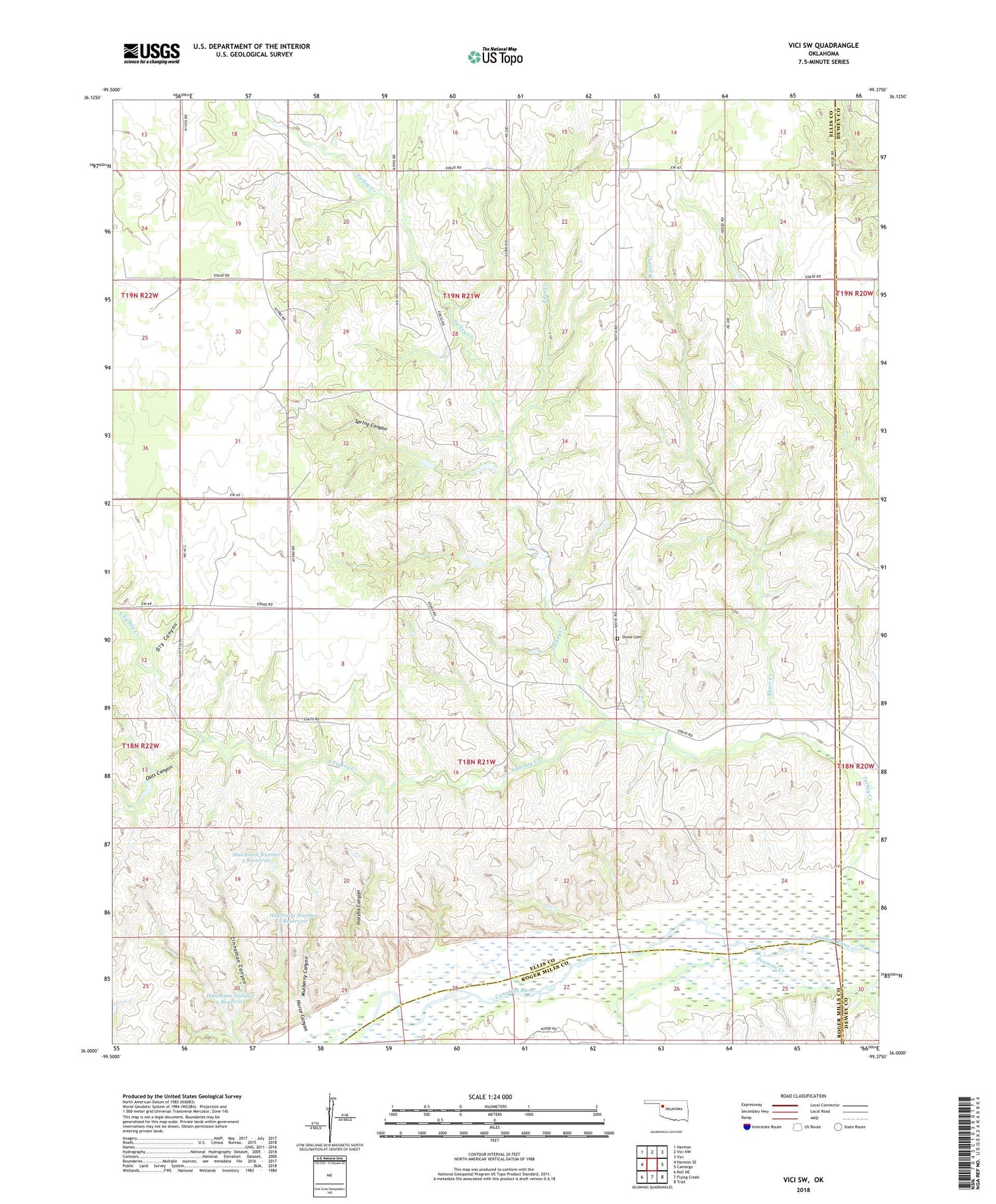 Vici SW Oklahoma US Topo Map Image