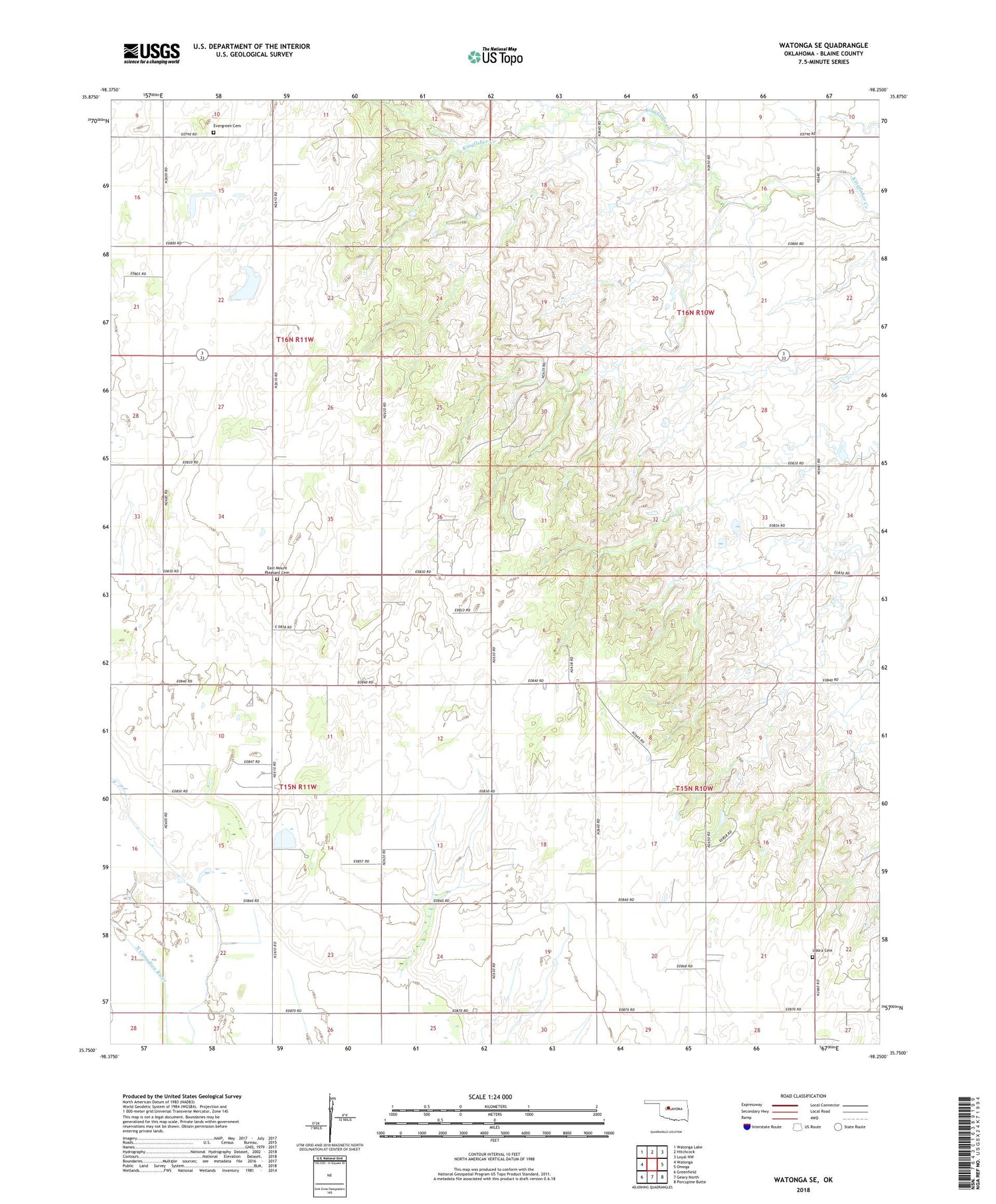 Watonga SE Oklahoma US Topo Map Image