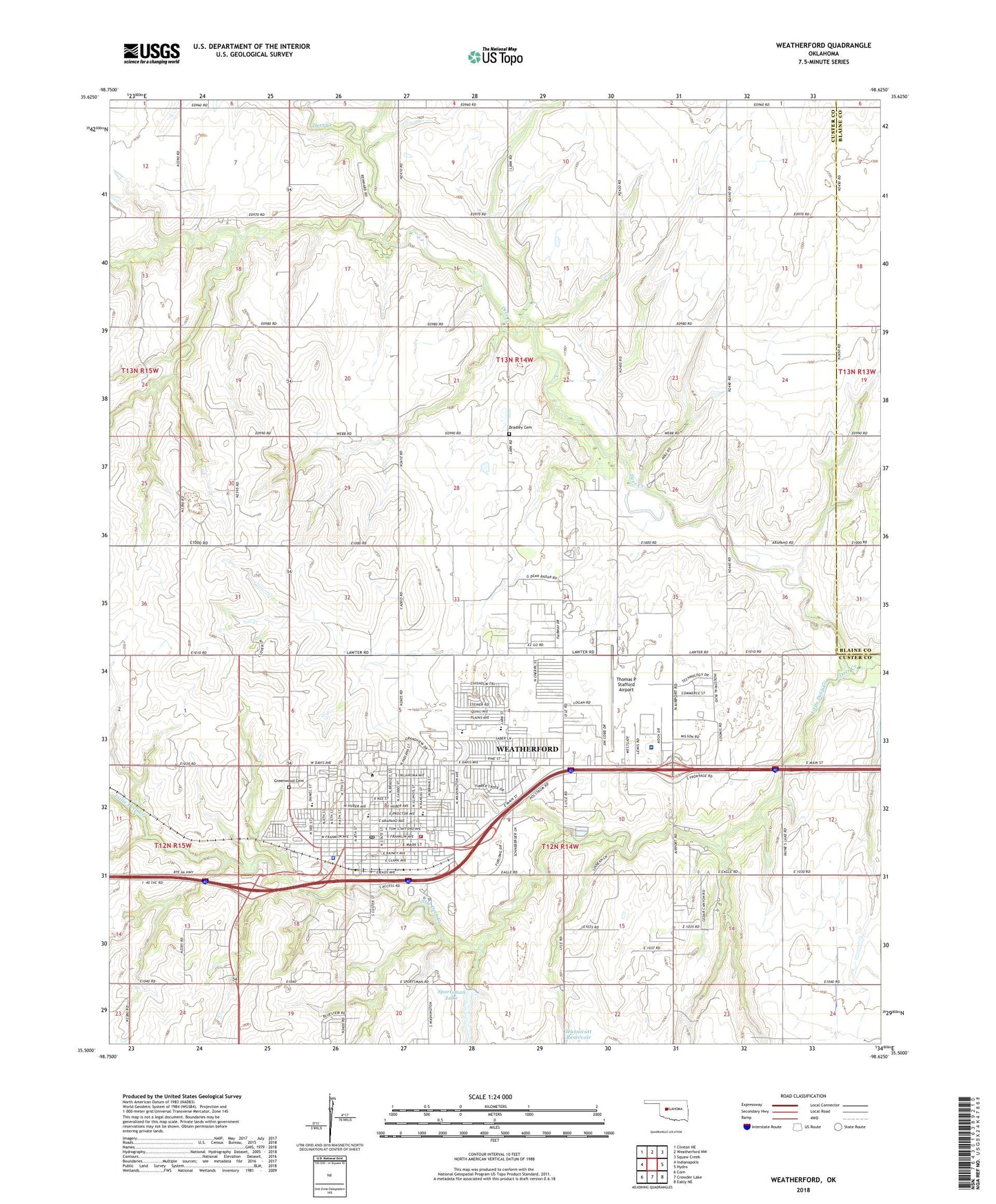 Weatherford Oklahoma US Topo Map Image