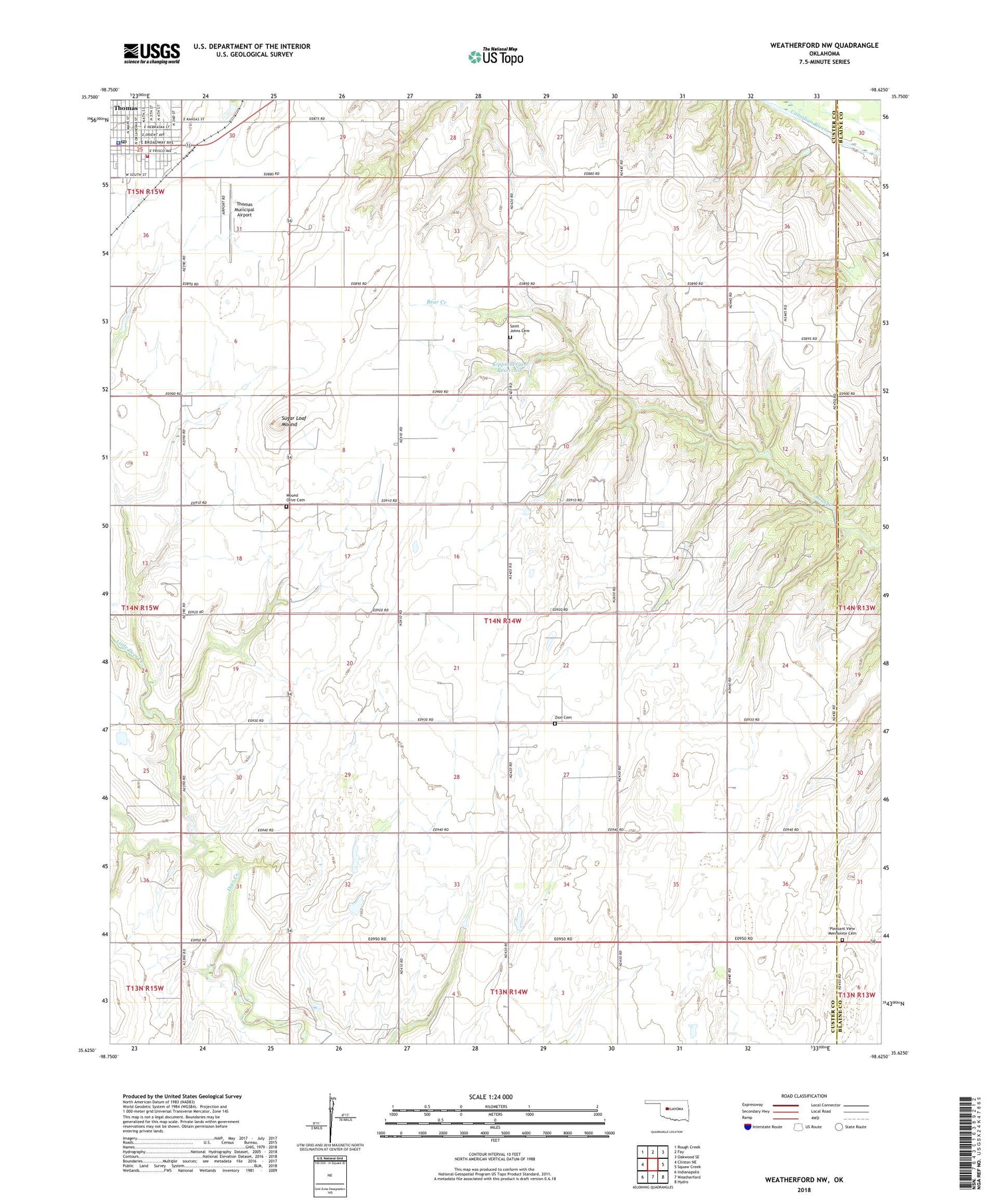 Weatherford NW Oklahoma US Topo Map Image