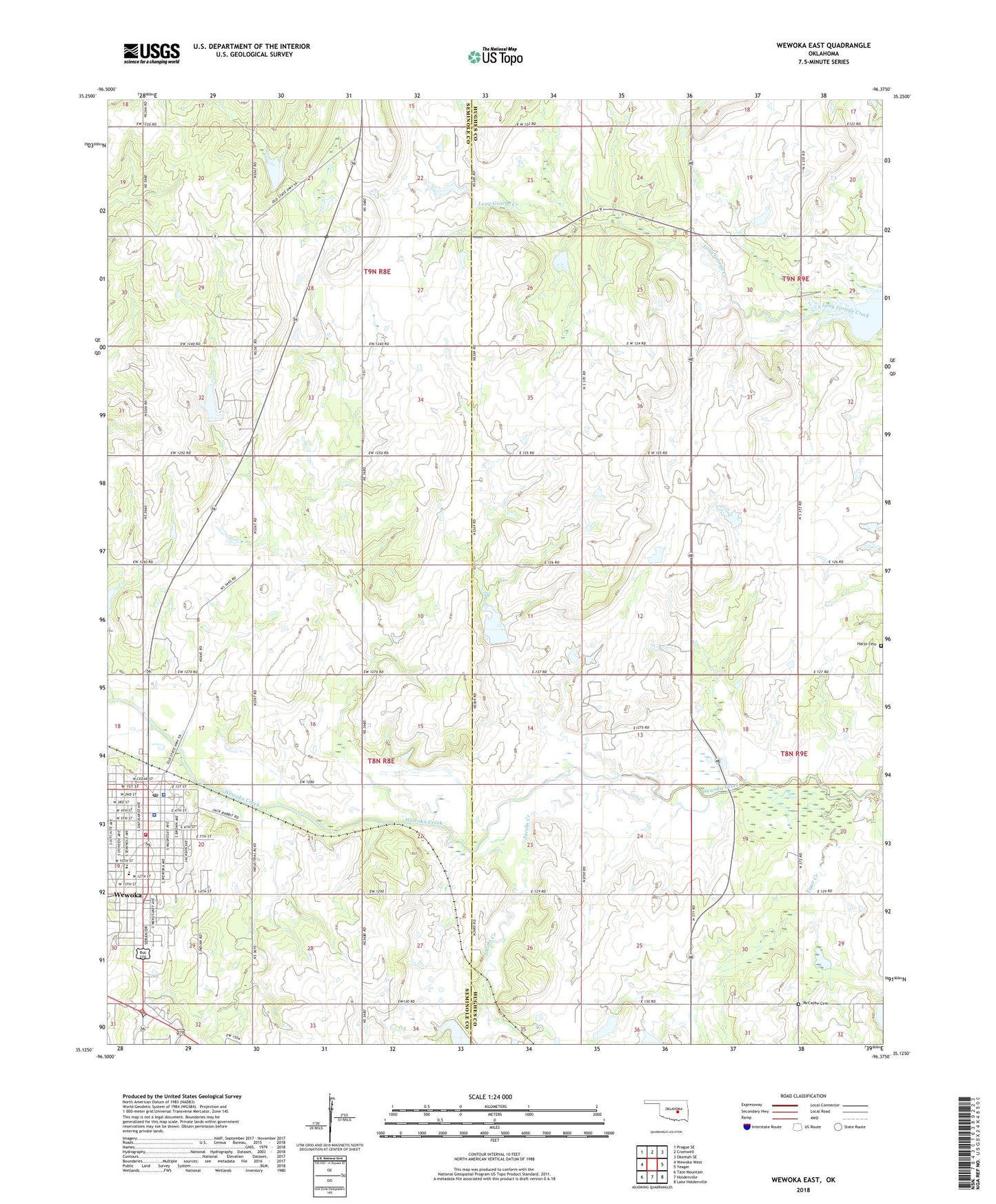Wewoka East Oklahoma US Topo Map Image