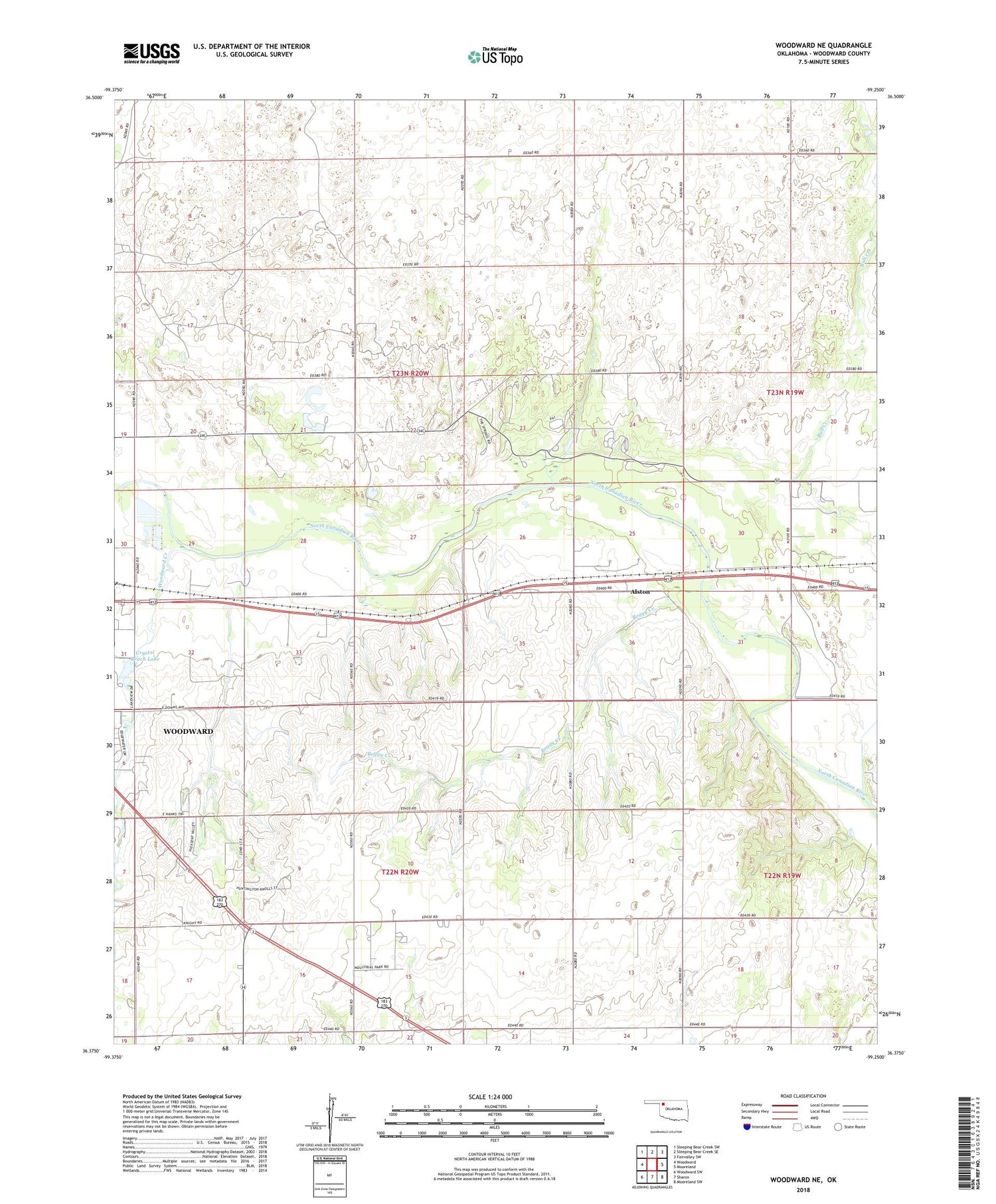 Woodward NE Oklahoma US Topo Map Image