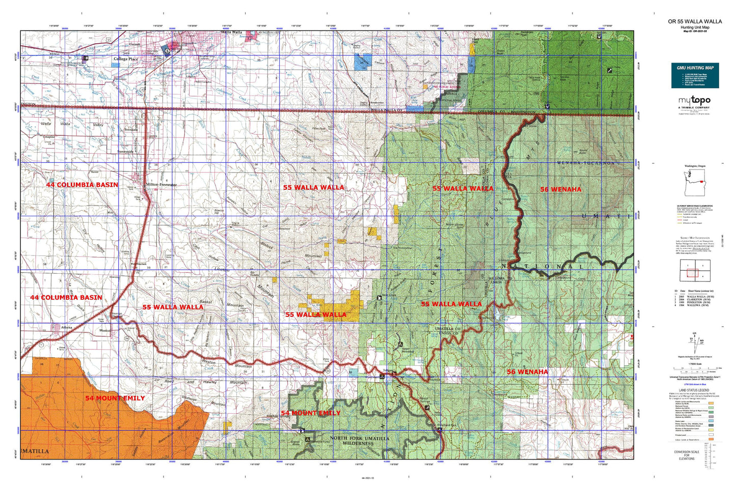 Oregon GMU 55 Walla Walla Map Image
