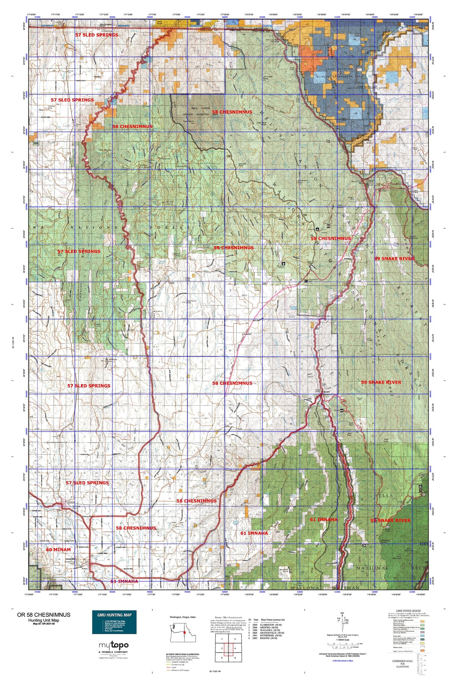 Oregon GMU 58 Chesnimnus Map Image