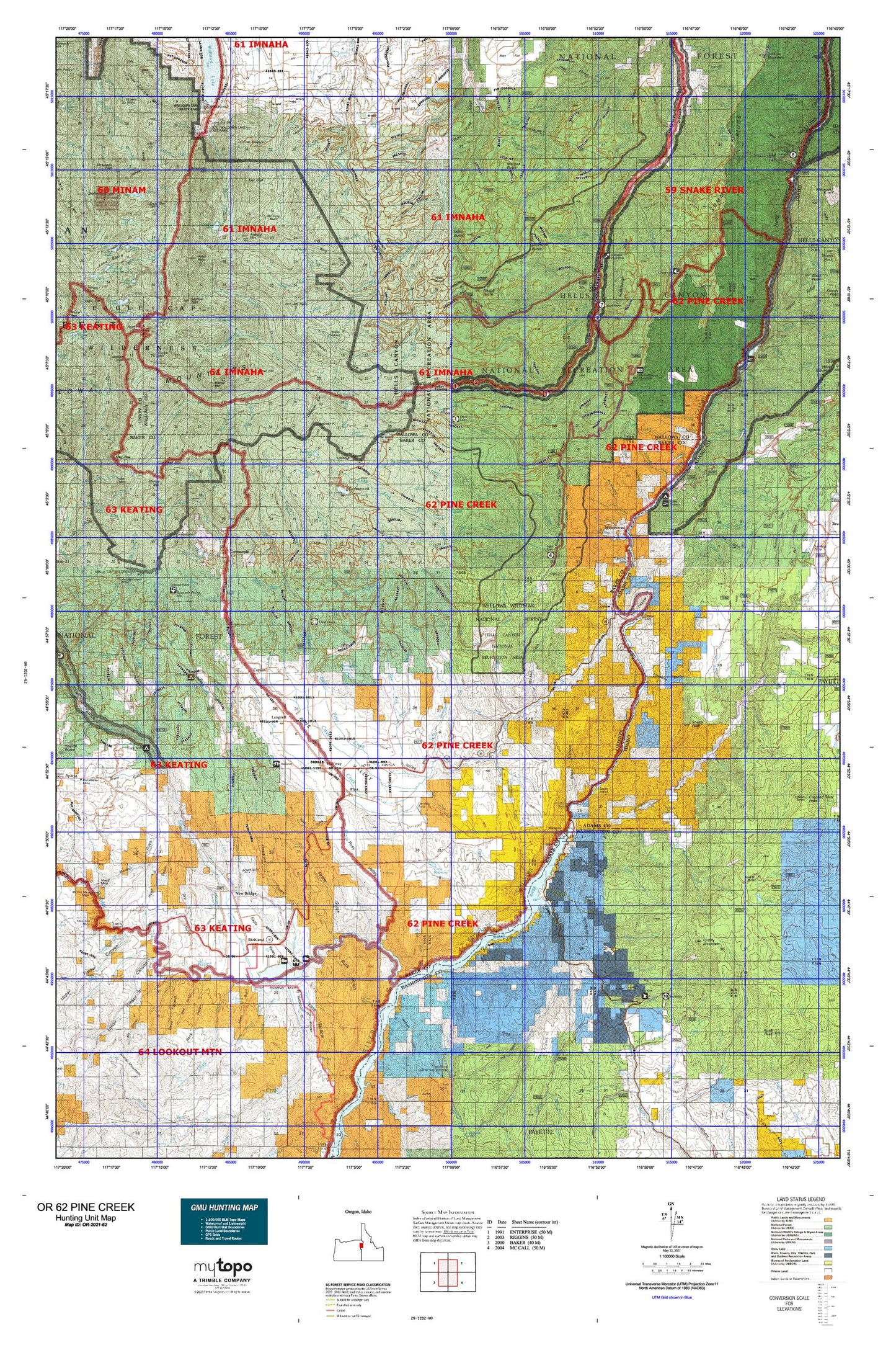 Oregon GMU 62 Pine Creek Map Image
