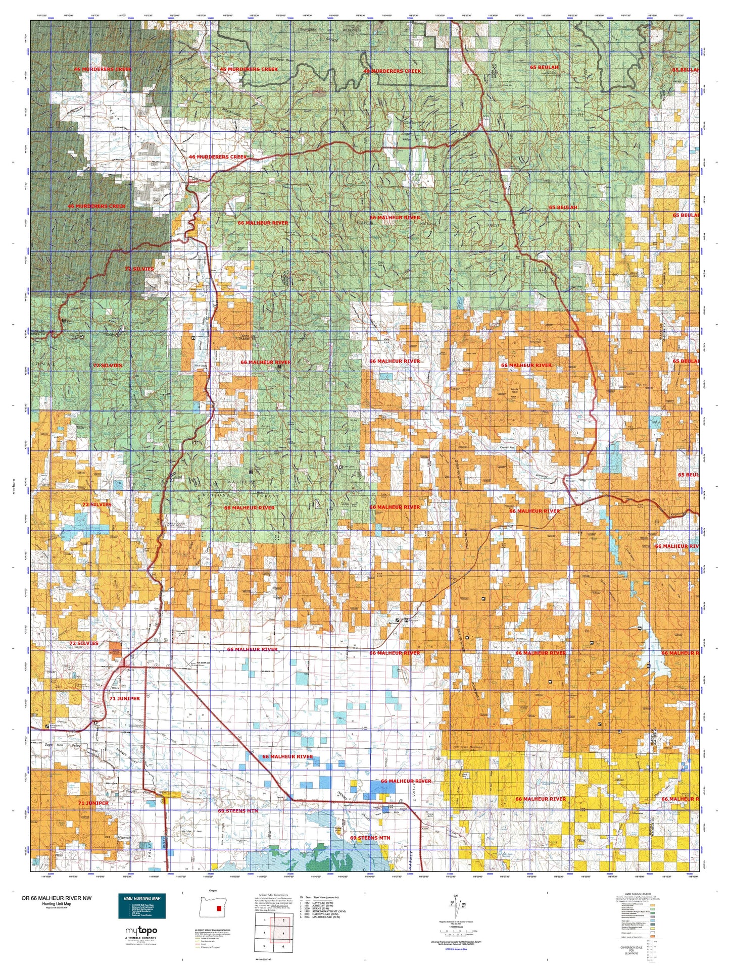 Oregon GMU 66 Malheur River Nw Map Image