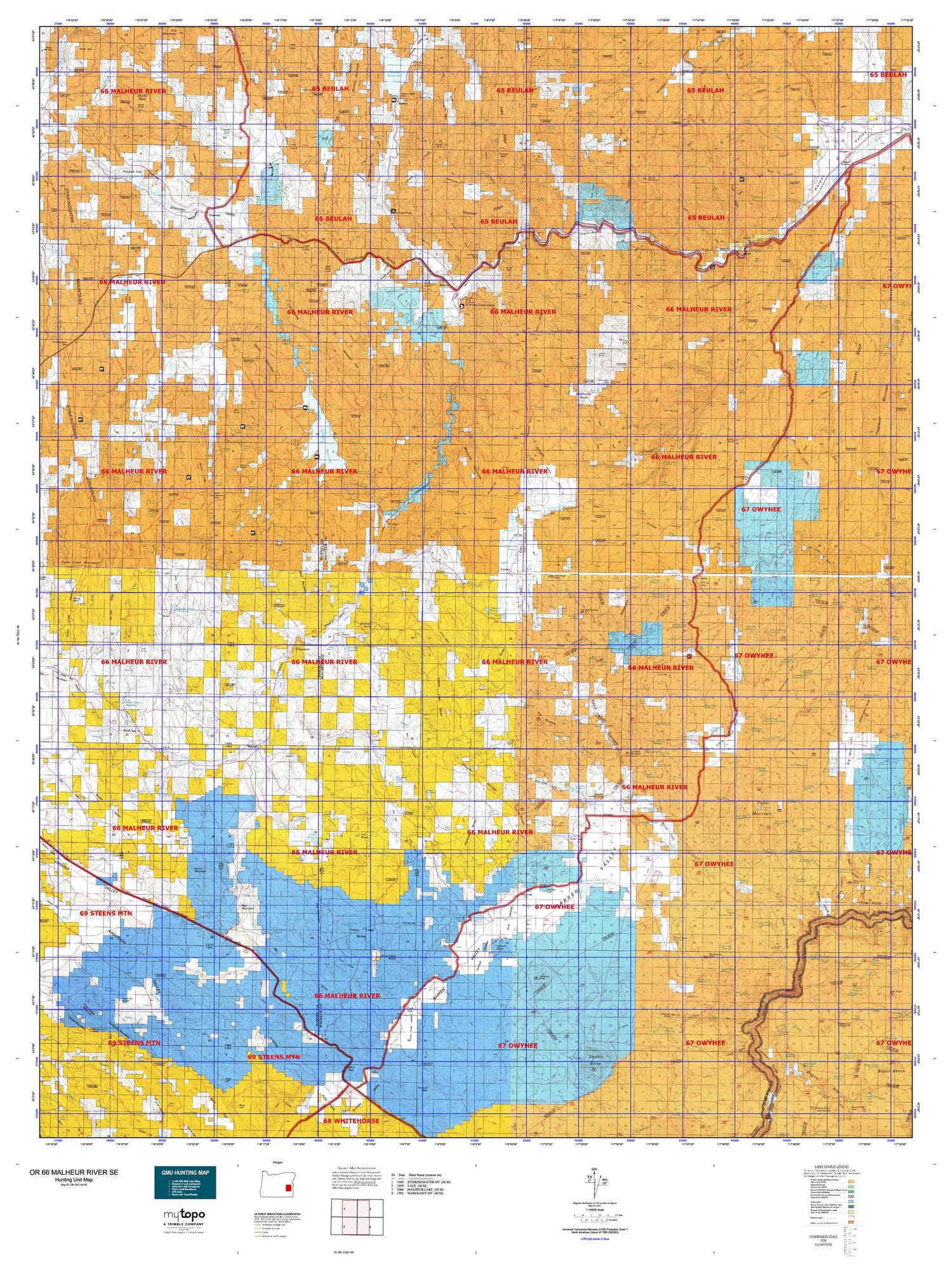 Oregon GMU 66 Malheur River Se Map Image