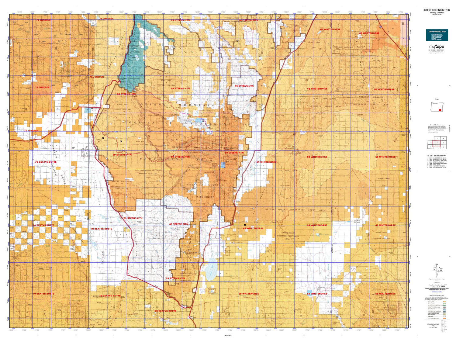 Oregon GMU 69 Steens Mtn S Map Image