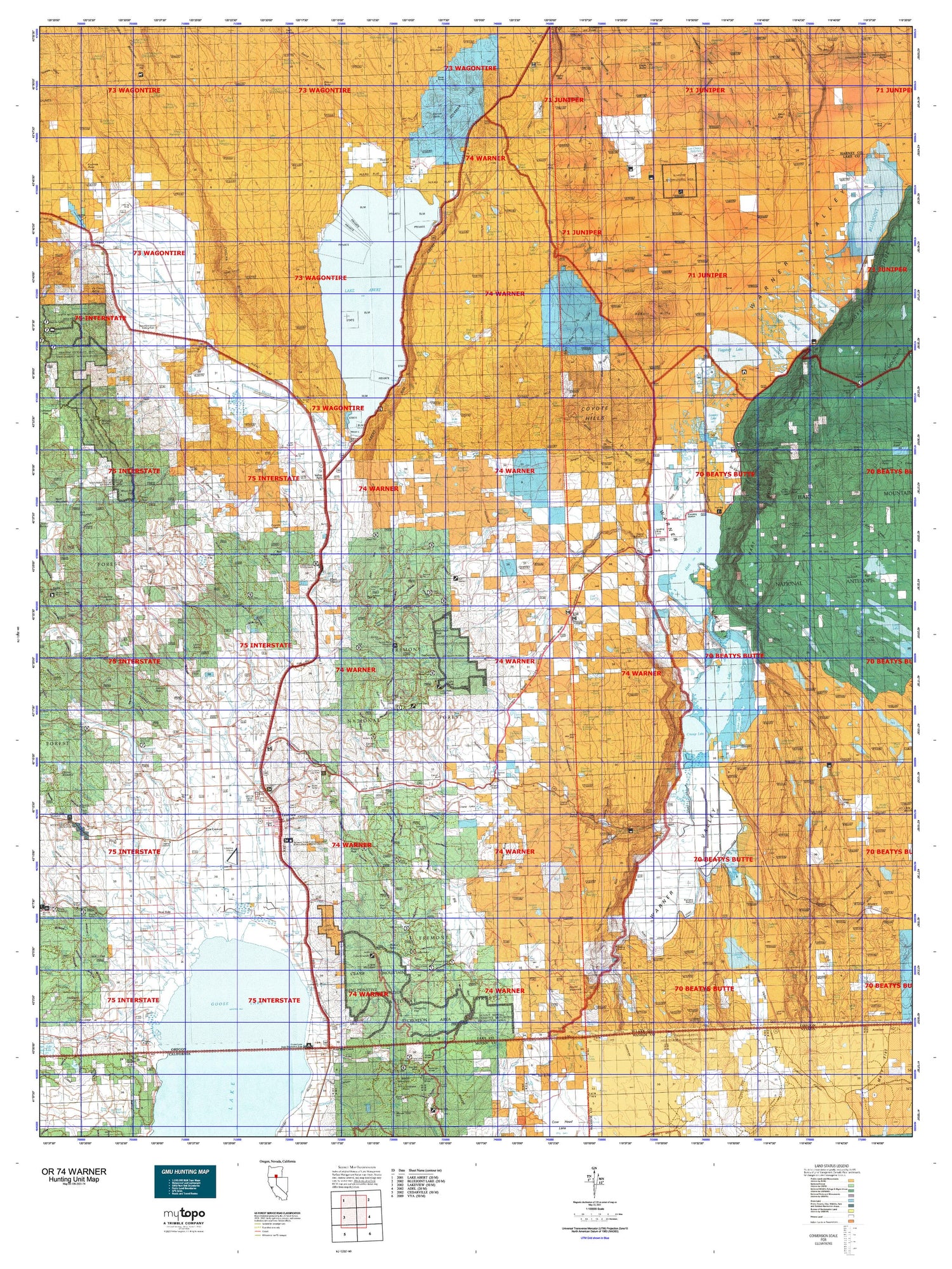 Oregon GMU 74 Warner Map Image