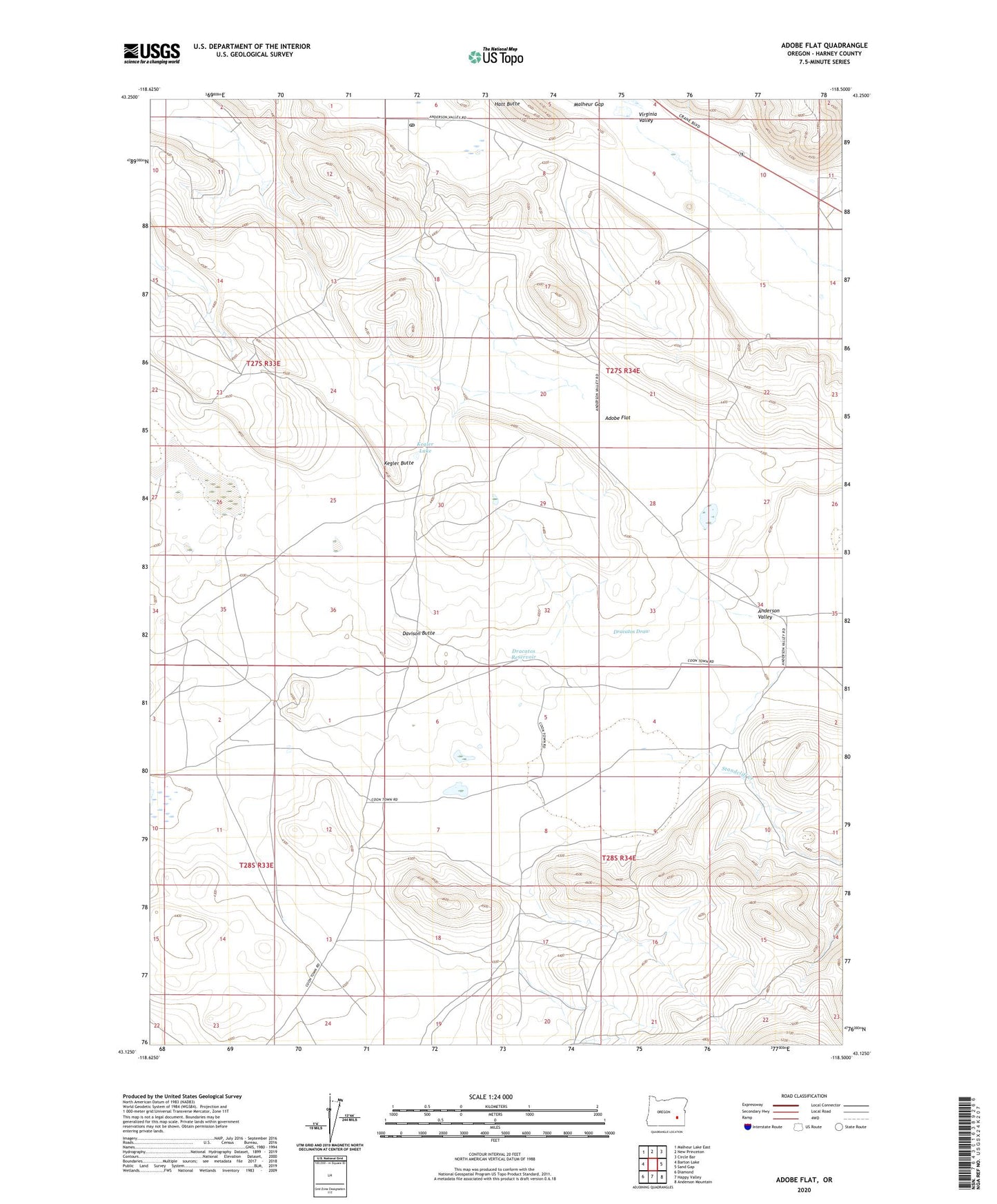 Adobe Flat Oregon US Topo Map Image