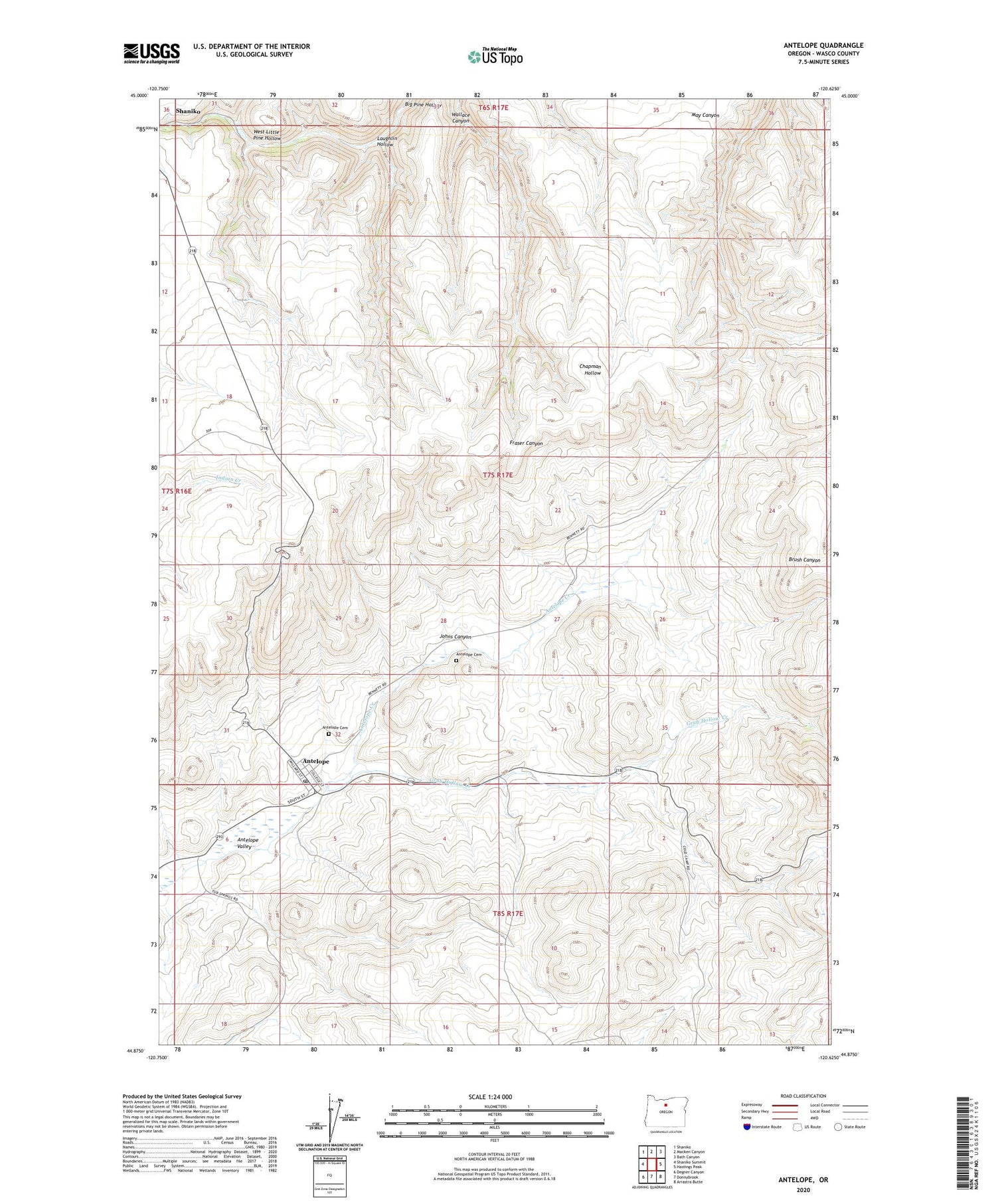 Antelope Oregon US Topo Map Image