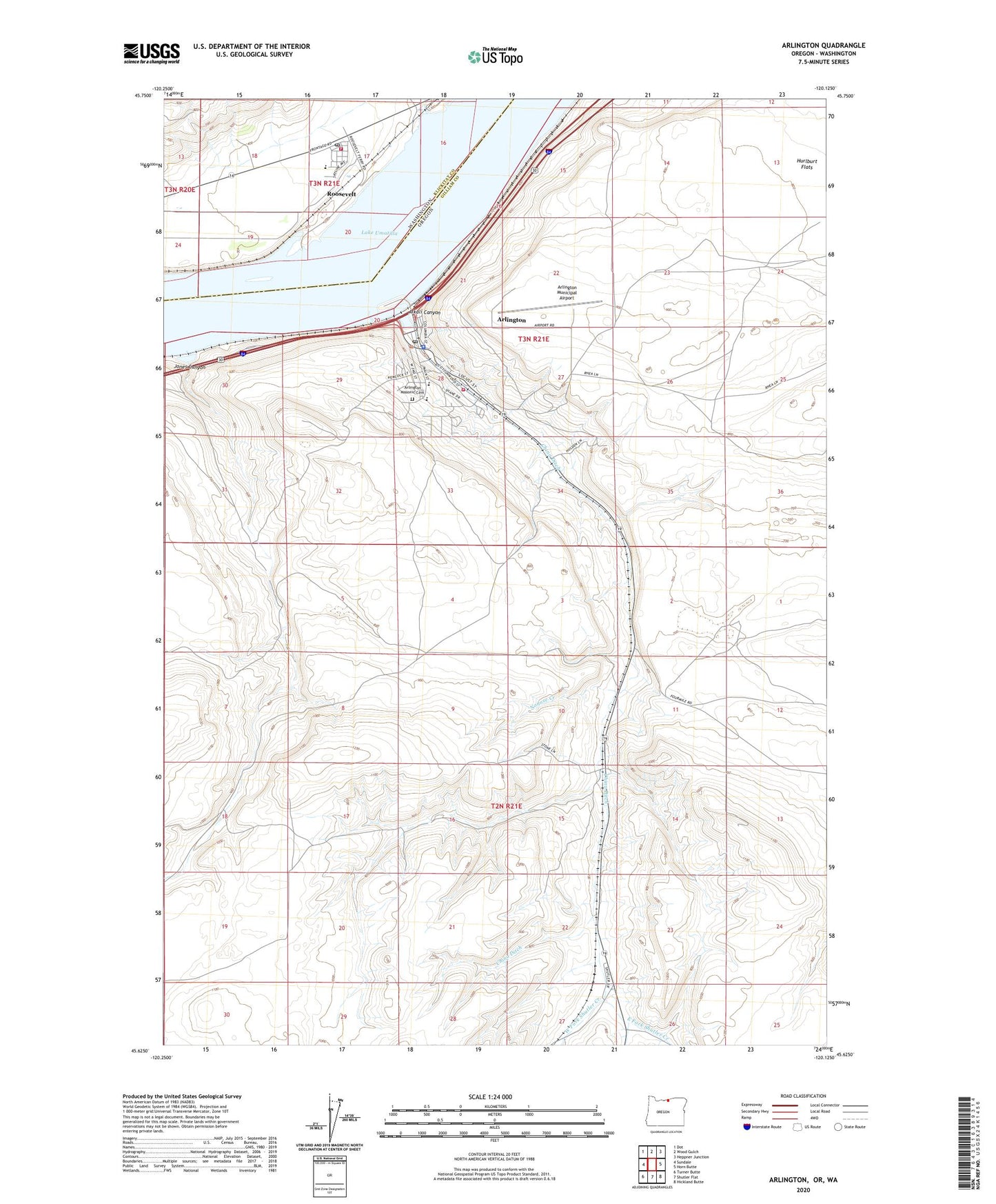 Arlington Oregon US Topo Map Image