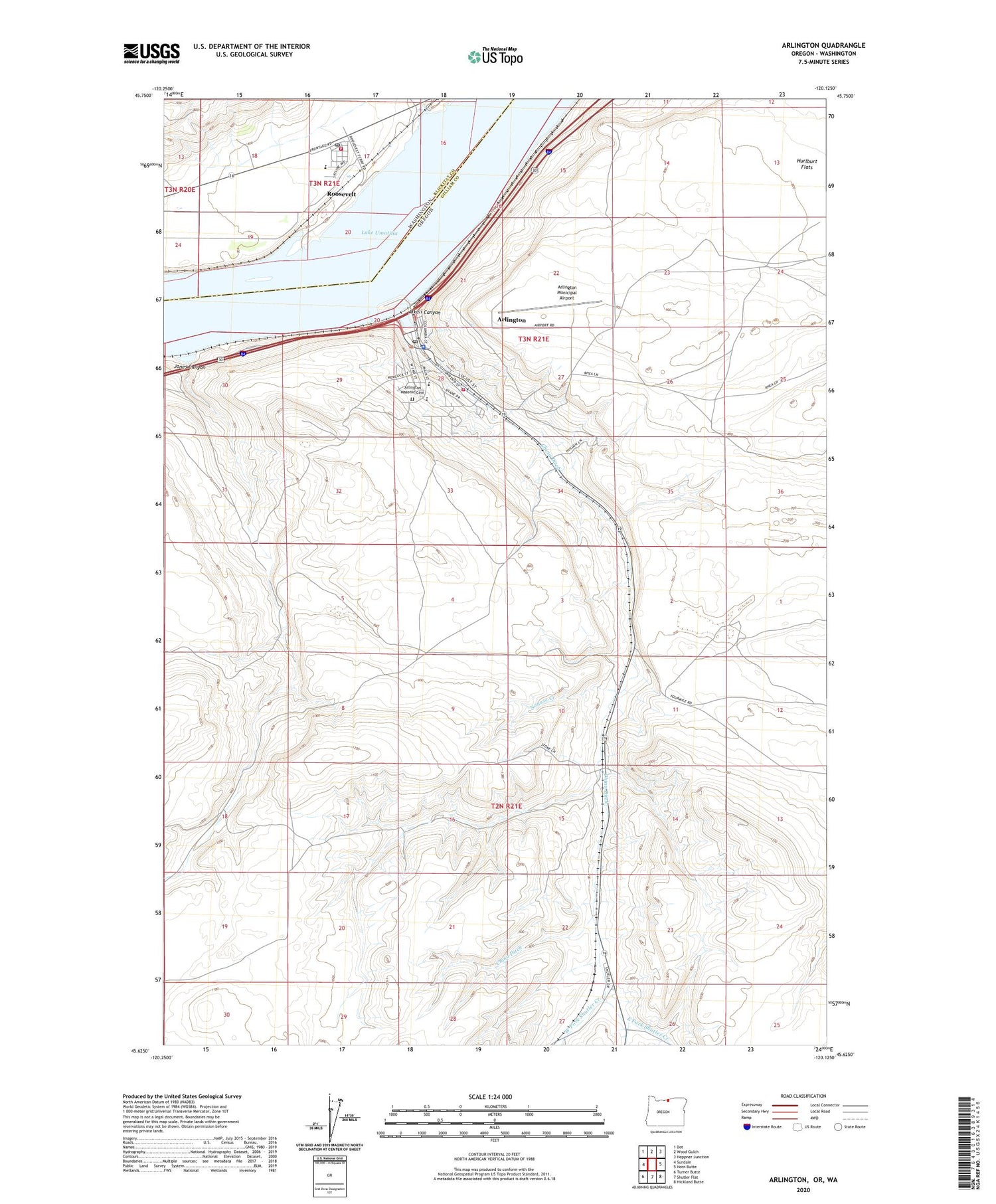 Arlington Oregon US Topo Map Image