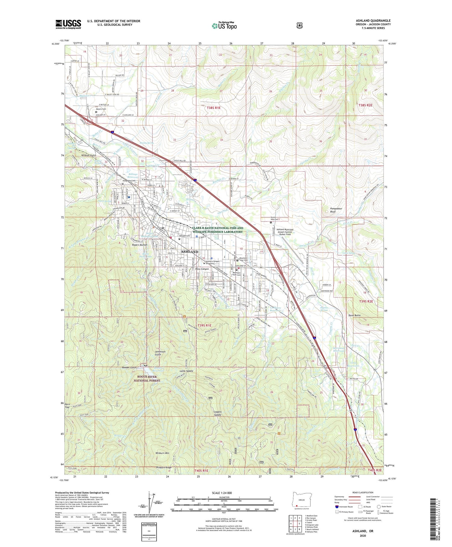 Ashland Oregon US Topo Map Image