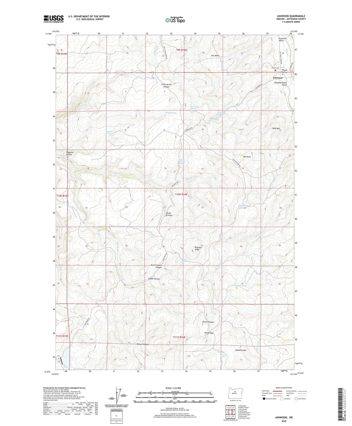 Ashwood Oregon US Topo Map Image