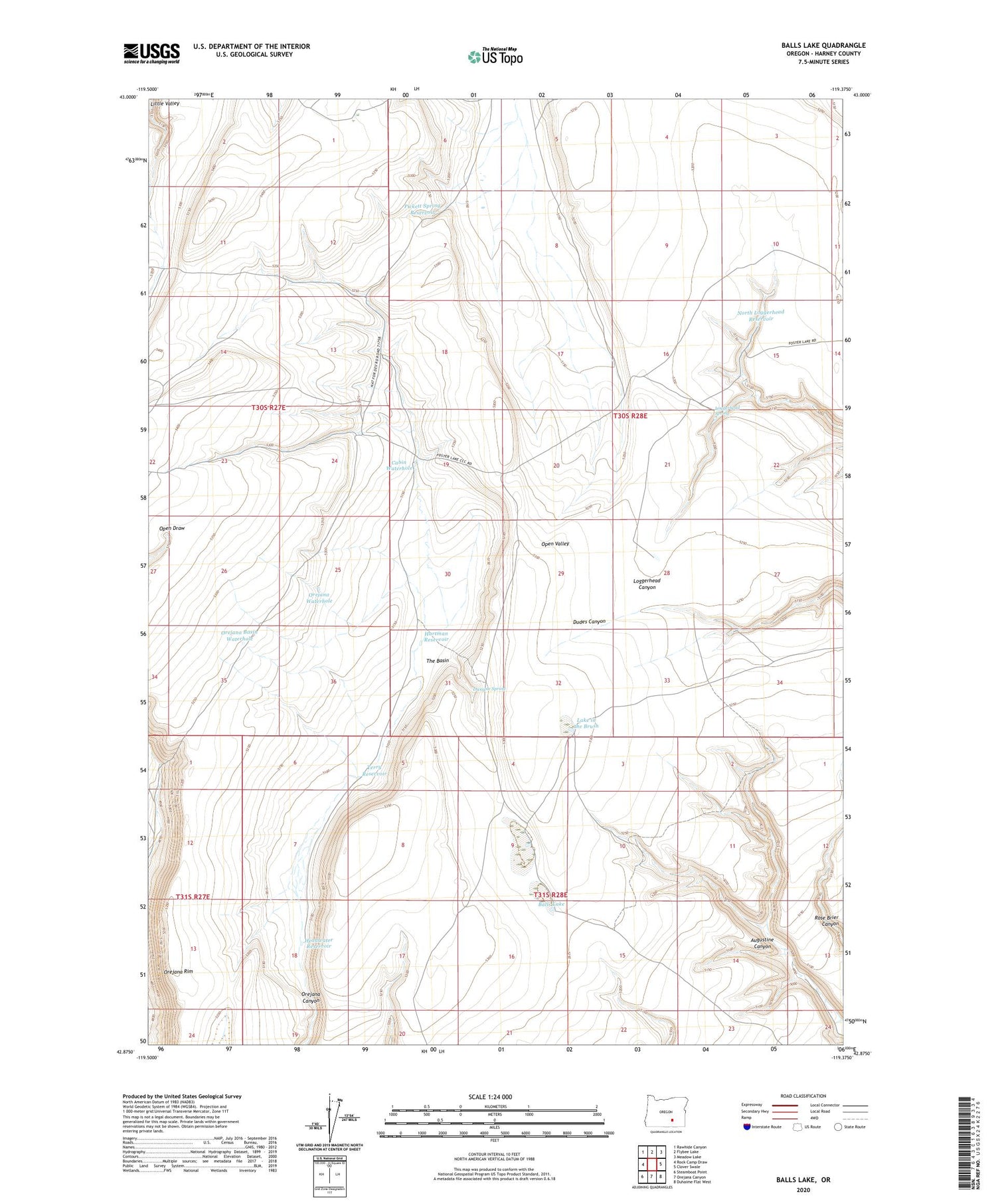 Balls Lake Oregon US Topo Map Image