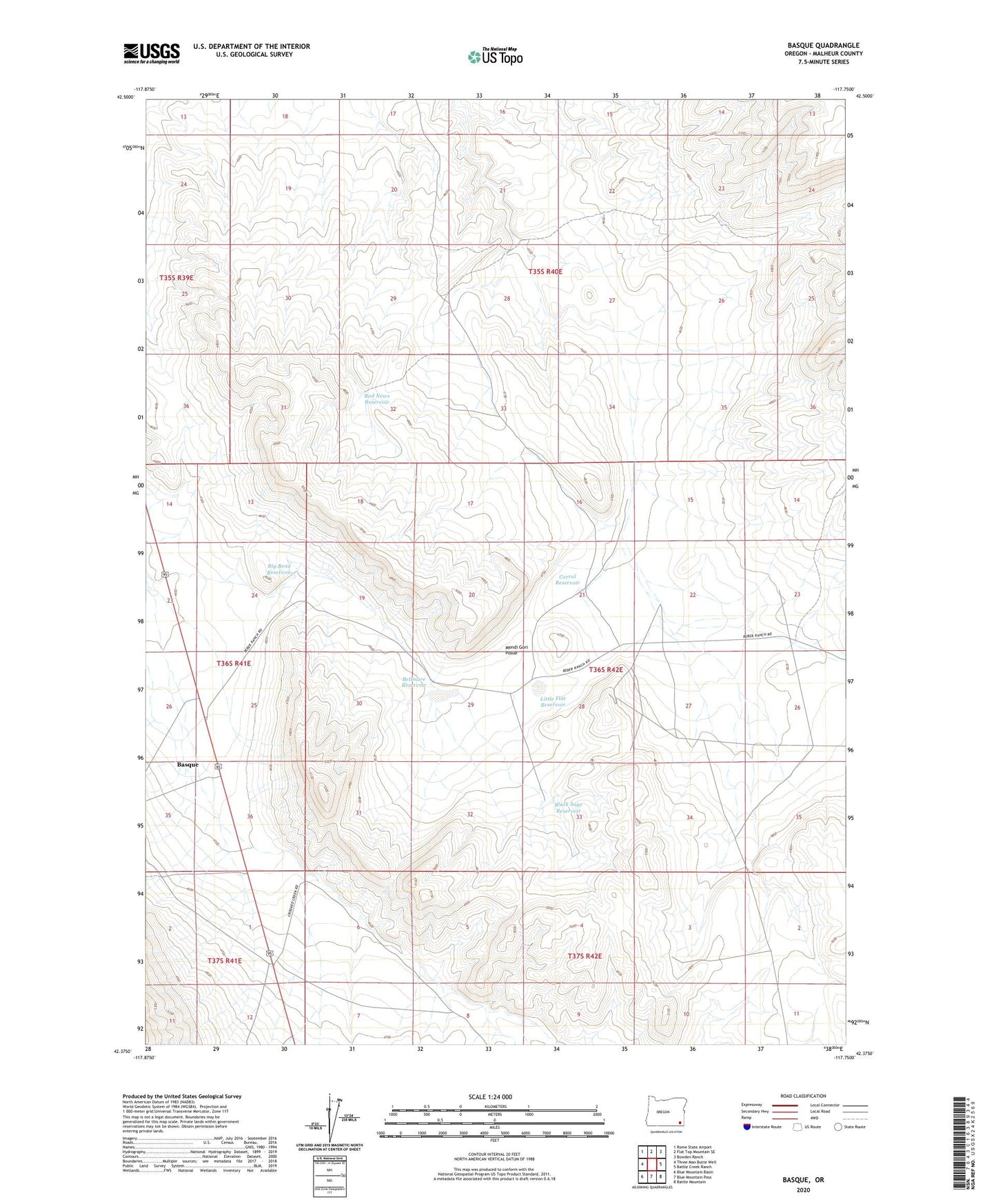 Basque Oregon US Topo Map Image