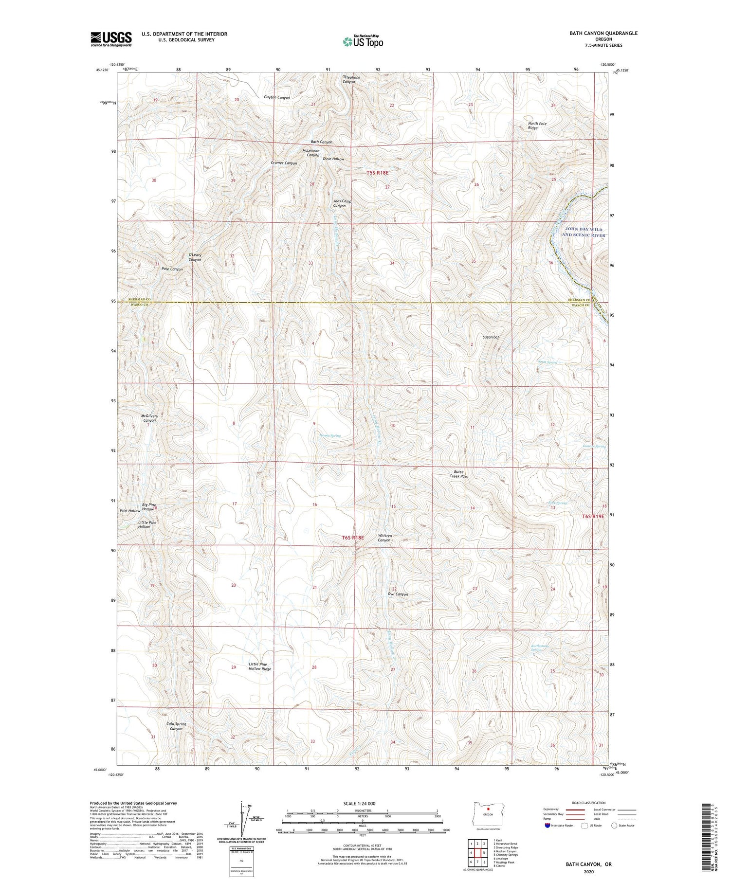 Bath Canyon Oregon US Topo Map Image