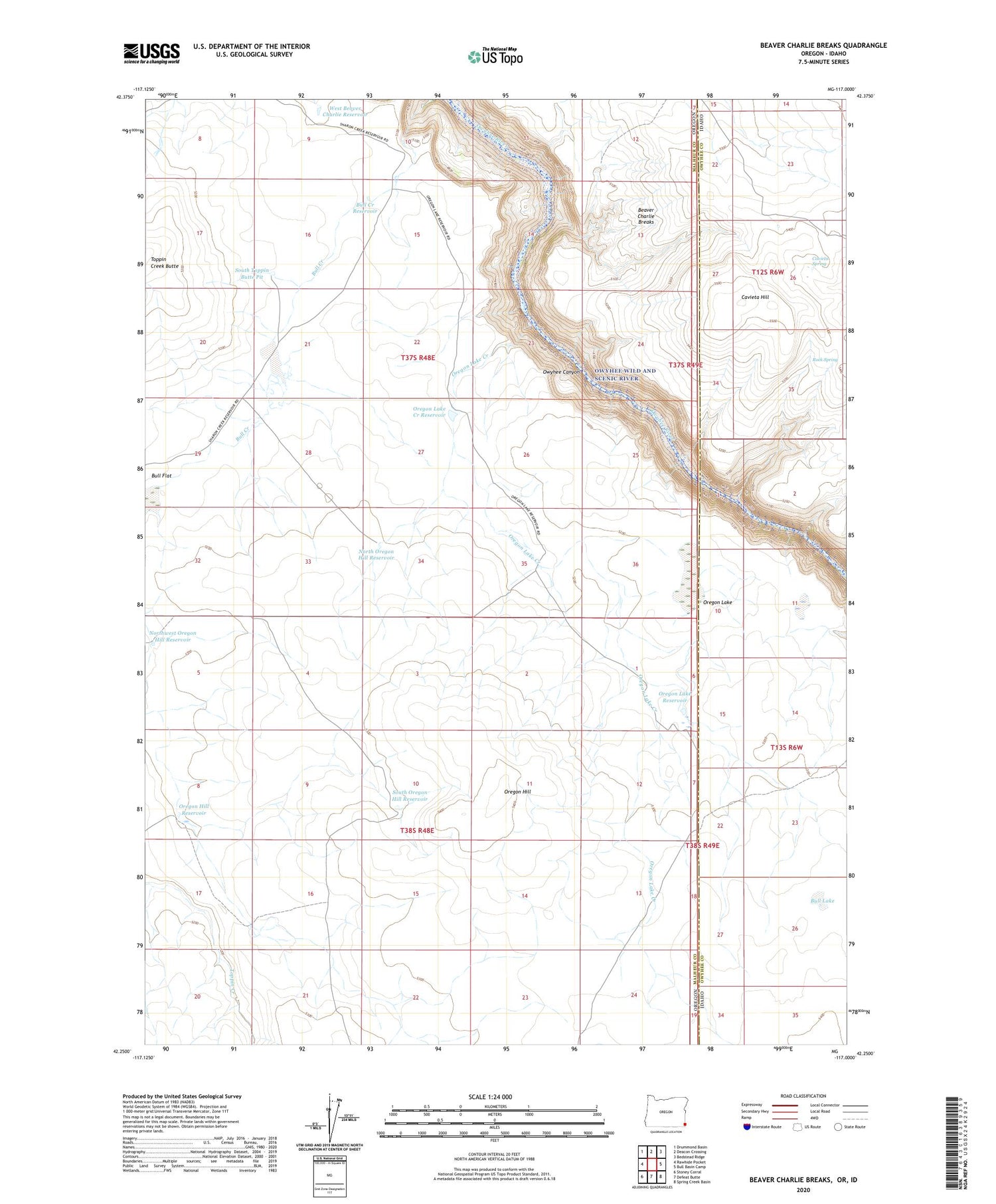 Beaver Charlie Breaks Oregon US Topo Map Image