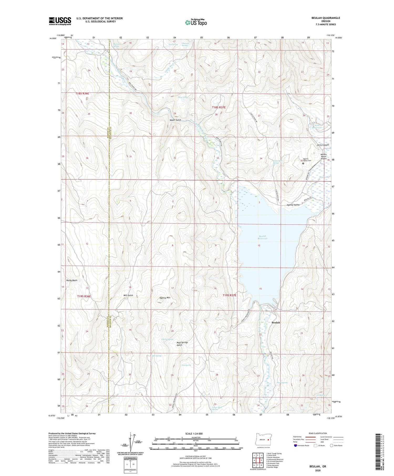 Beulah Oregon US Topo Map Image