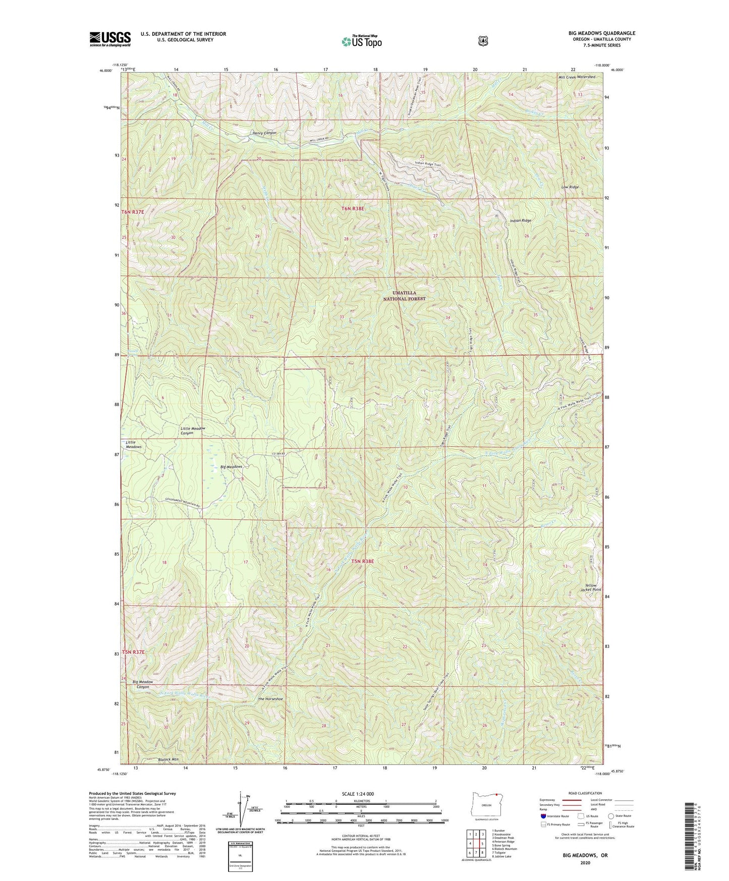 Big Meadows Oregon US Topo Map Image