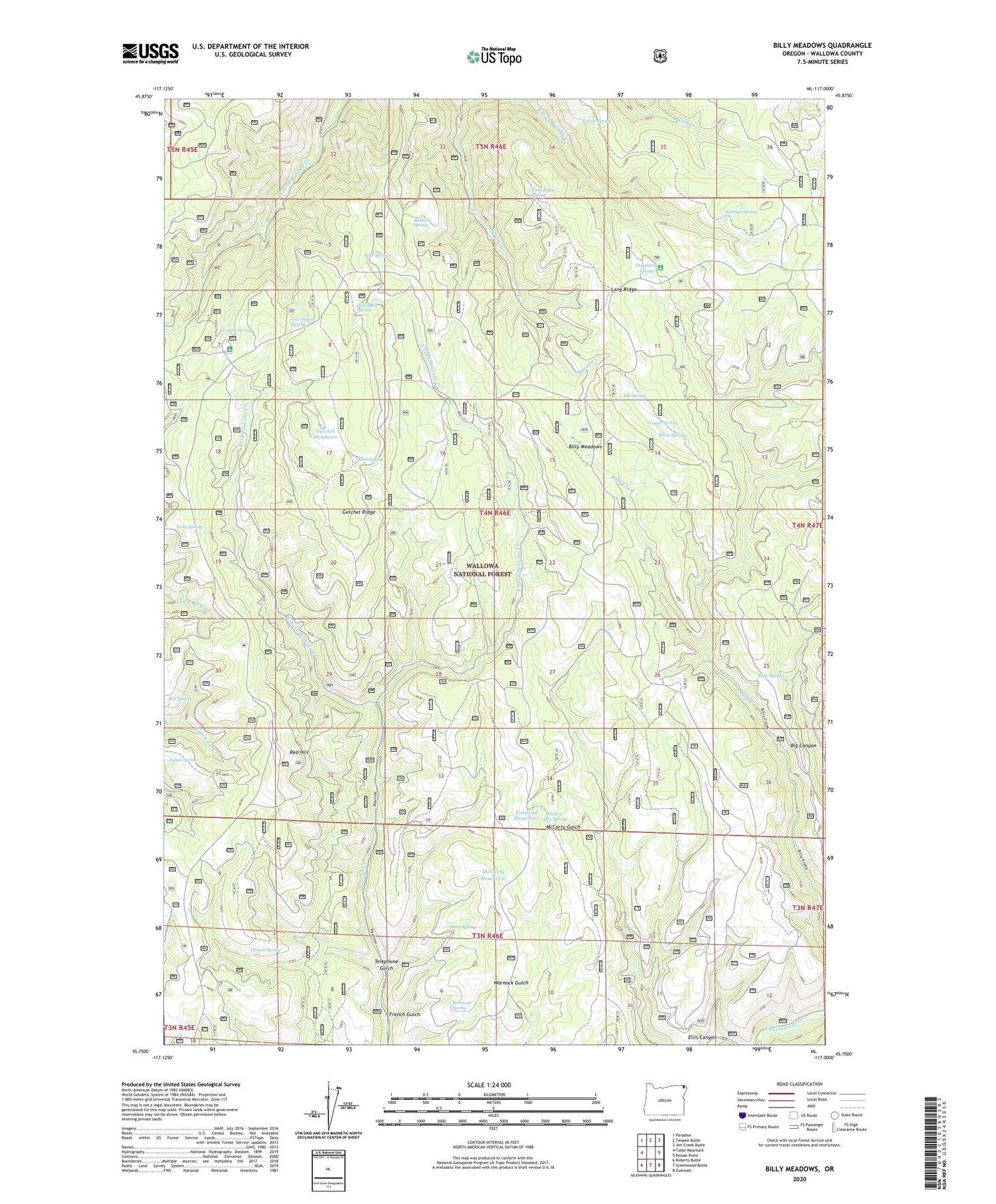 Billy Meadows Oregon US Topo Map Image