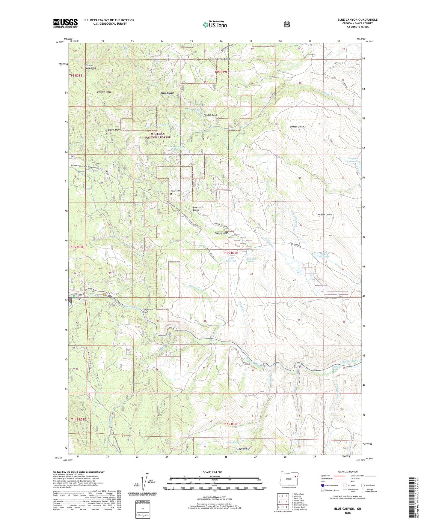 Blue Canyon Oregon US Topo Map Image